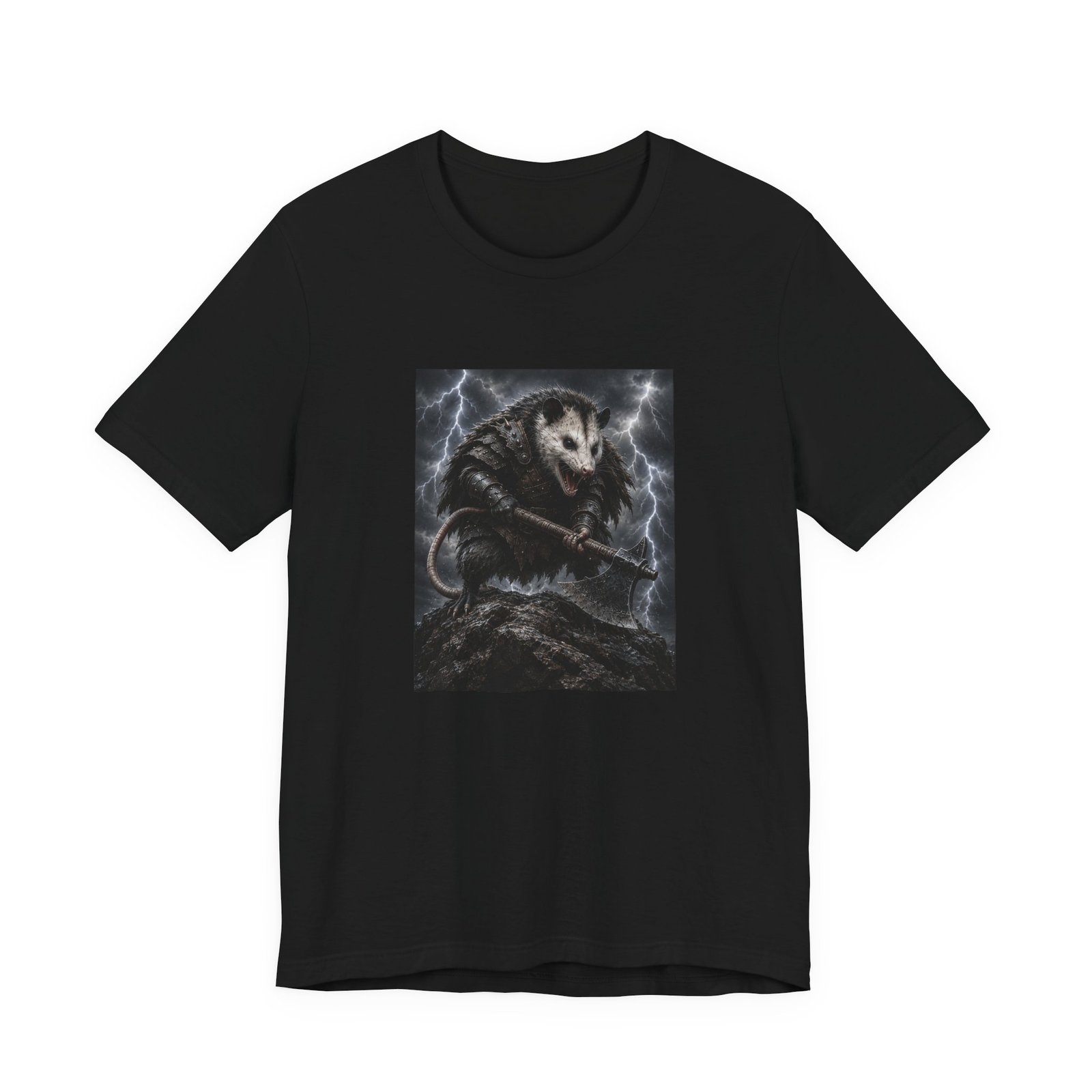 Opossum Warrior With Axe Lightning Storm Graphic Tee - Image 13