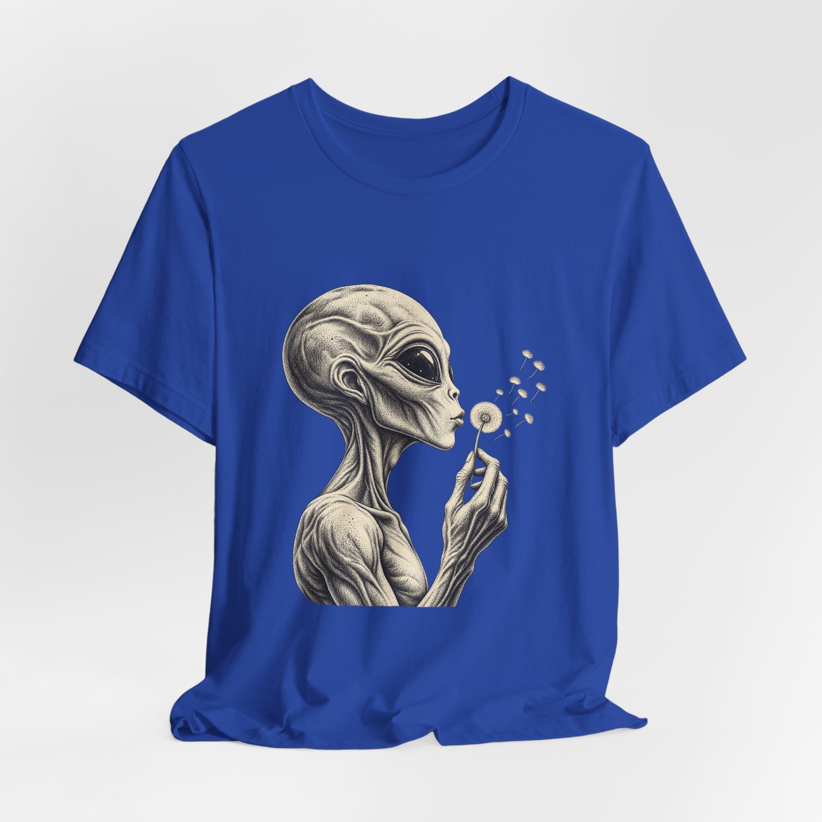 Alien Blowing Dandelion Seeds Wishful Extraterrestrial Wonder Tee - Image 32