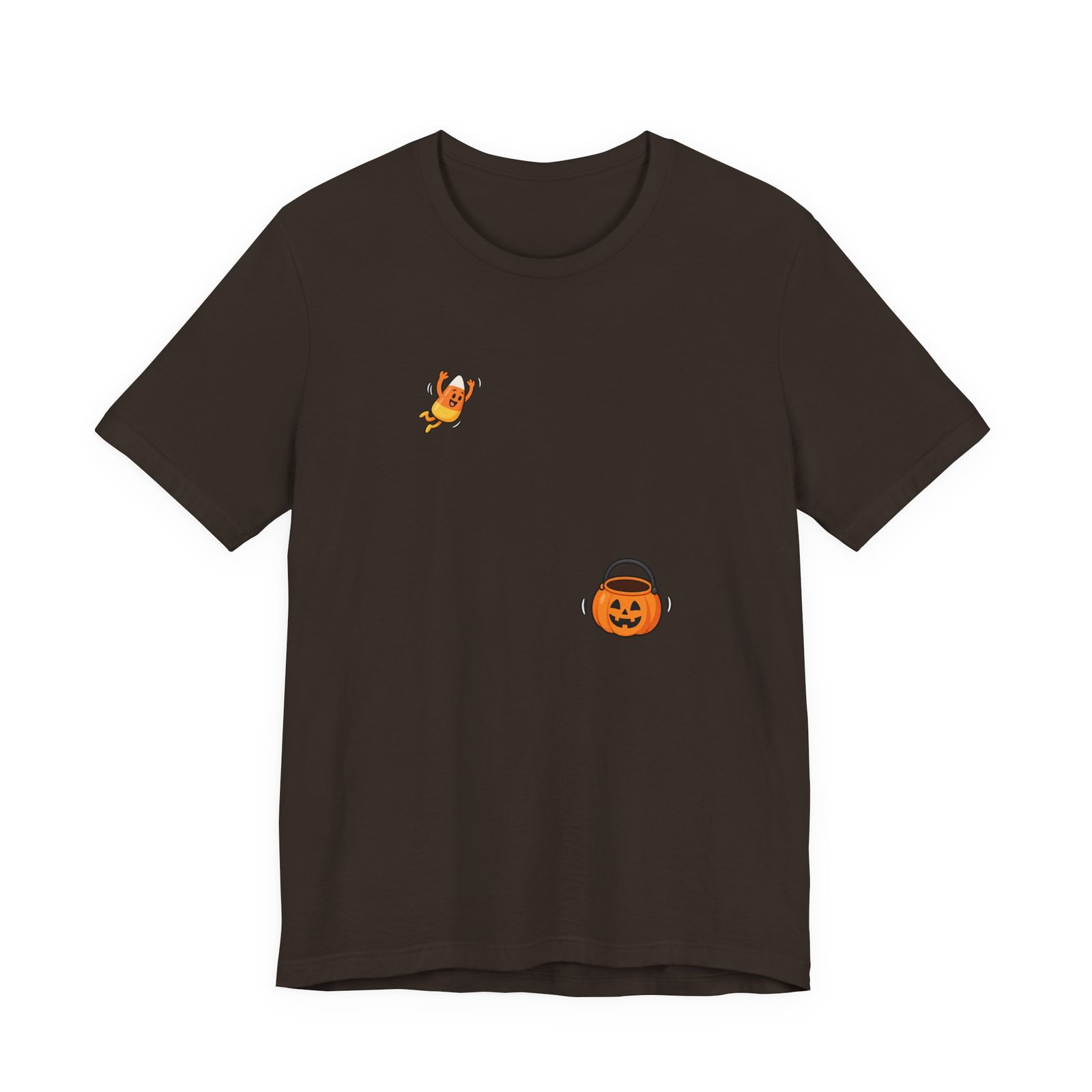 Candy Corn Jumping Into Pumpkin Bucket Halloween Graphic Tee