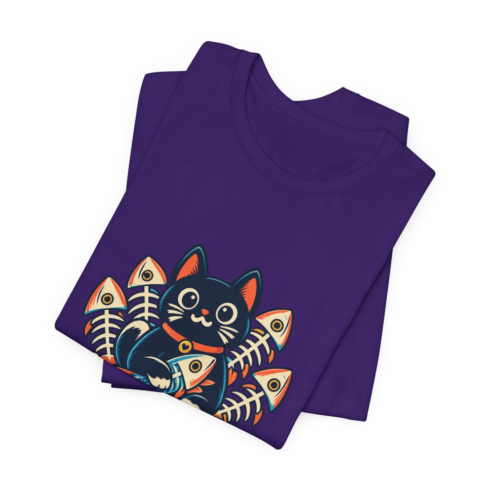 Cute Cat Sardine Fish Crate Cartoon Graphic Tee - Image 39