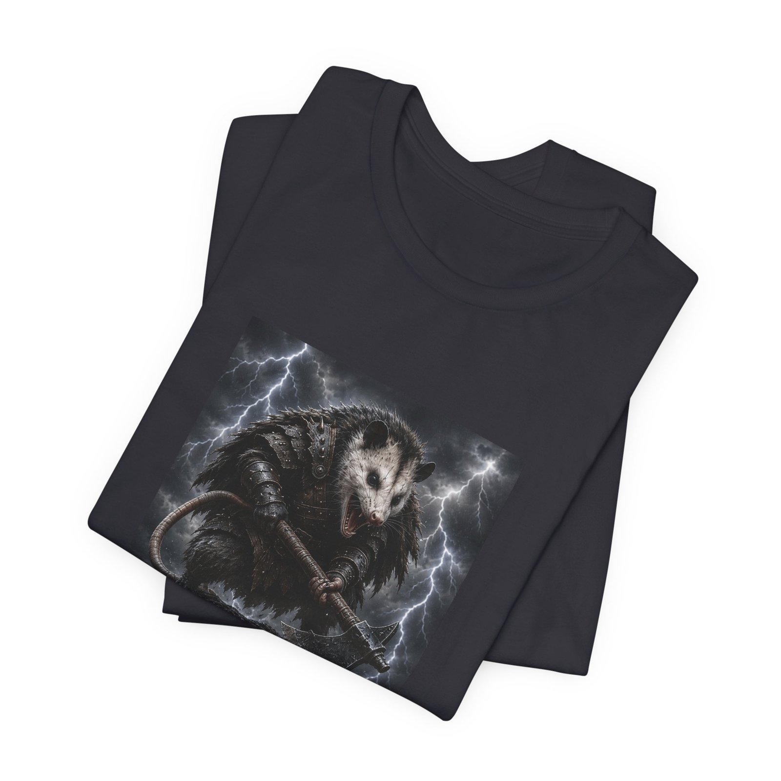 Opossum Warrior With Axe Lightning Storm Graphic Tee - Image 23