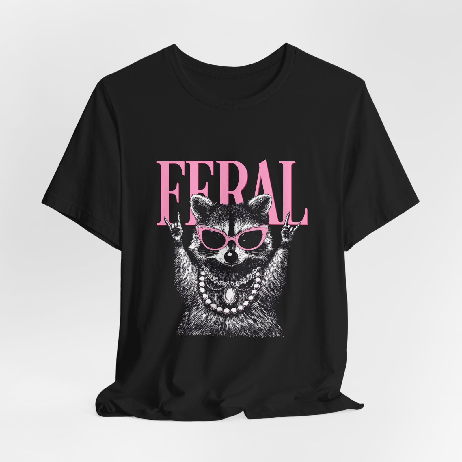 Feral Raccoon Pink Sunglasses Pearl Attitude Graphic Tee - Image 16