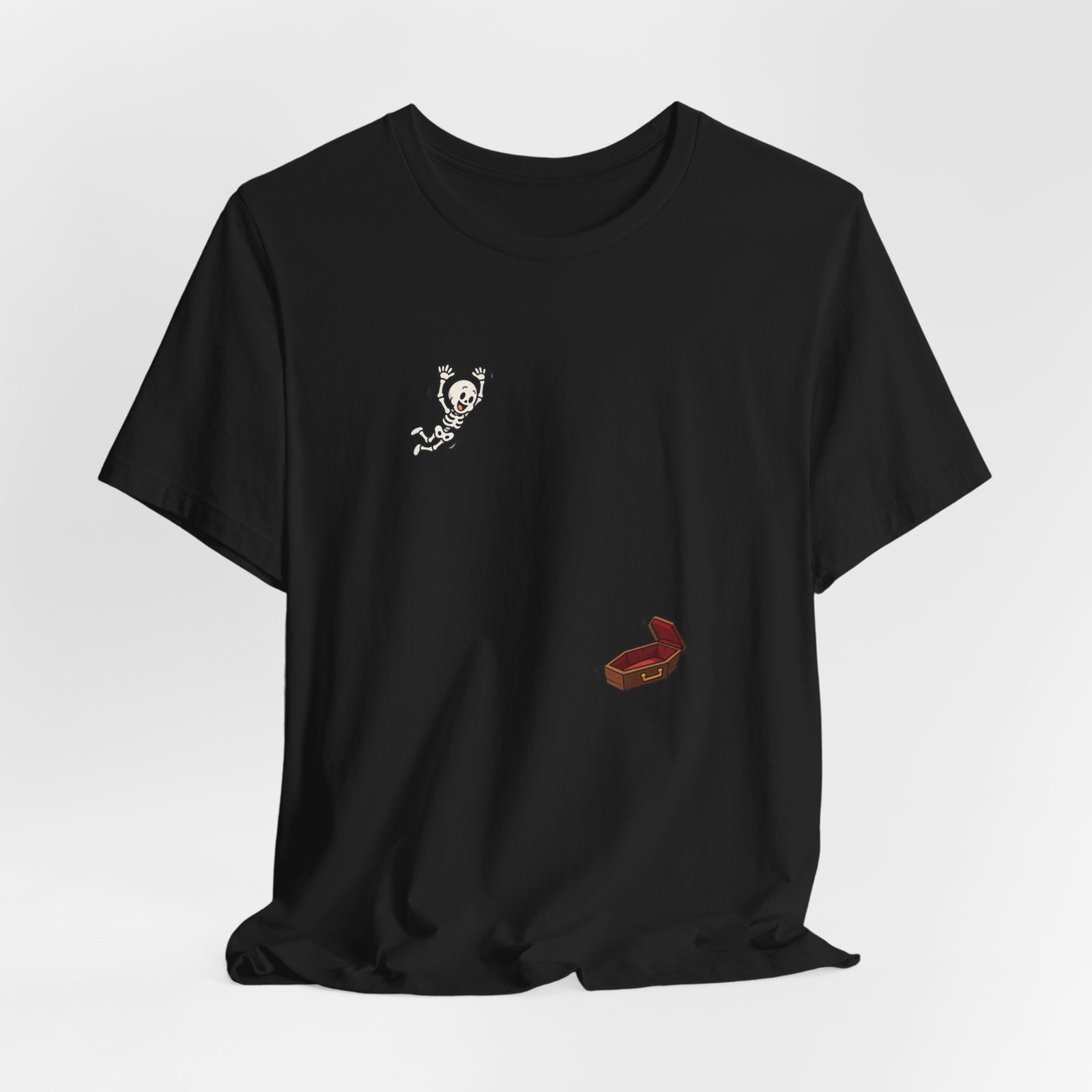 Funny Skeleton Jumping Into Coffin Halloween Humor Graphic Tee - Image 8