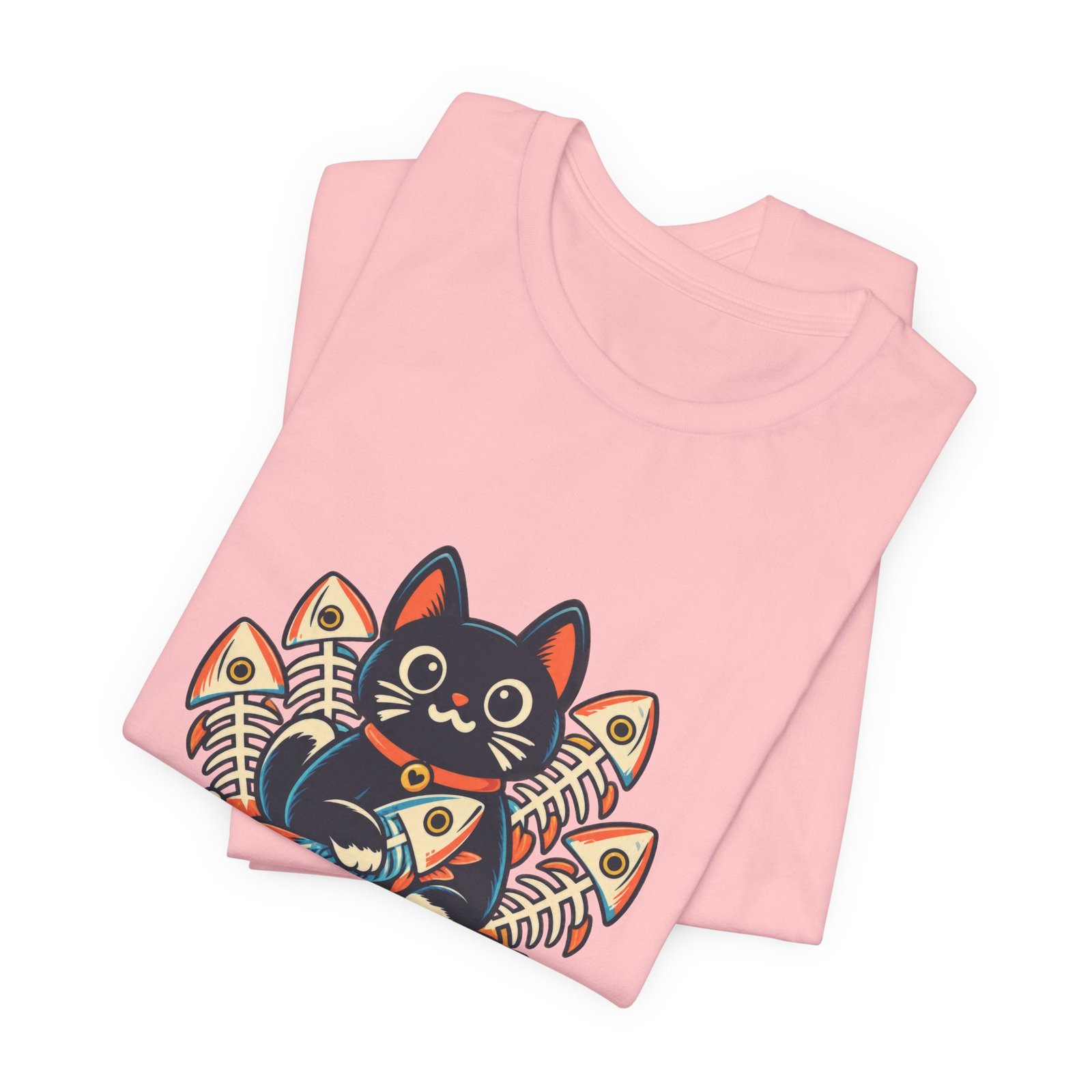 Cute Cat Sardine Fish Crate Cartoon Graphic Tee - Image 43