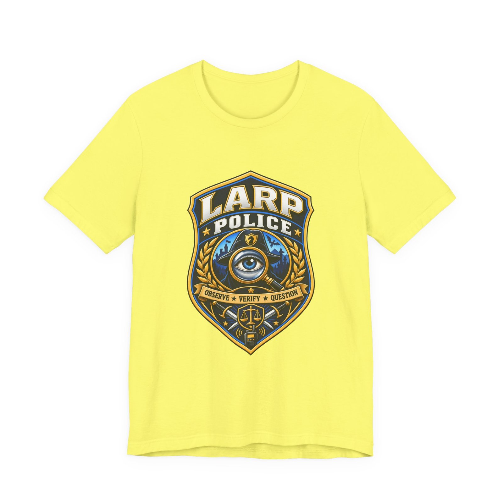 LARP Police Observe Verify Question Badge Tee - Image 17