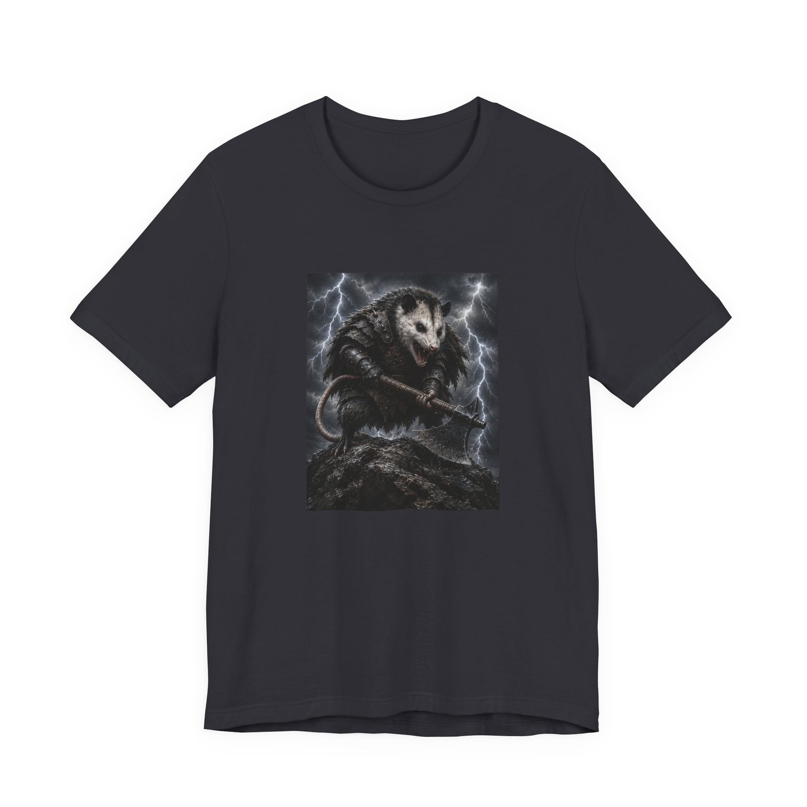 Opossum Warrior With Axe Lightning Storm Graphic Tee - Image 21