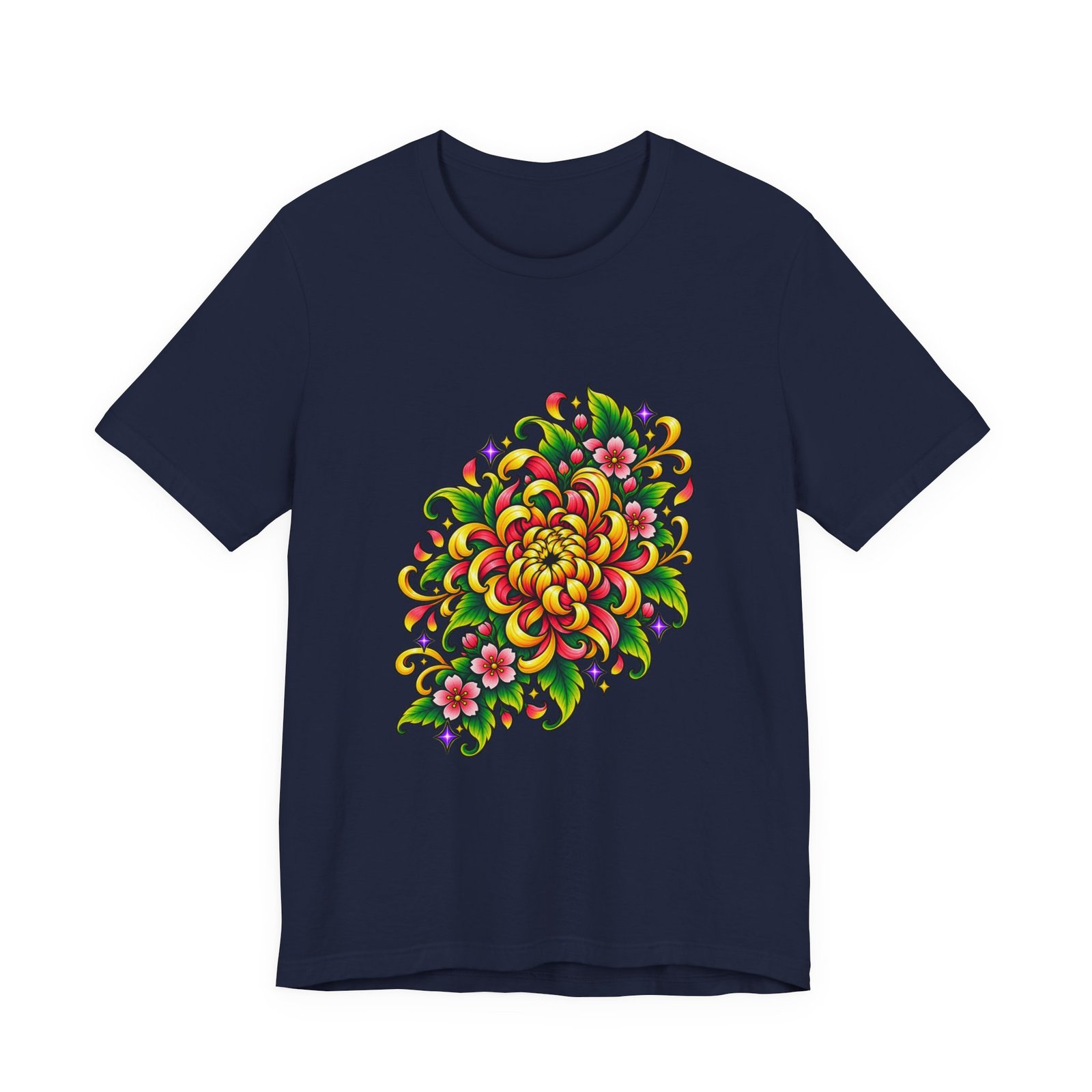 Vivid Chrysanthemum Floral Blossom Graphic Tee - Image 33