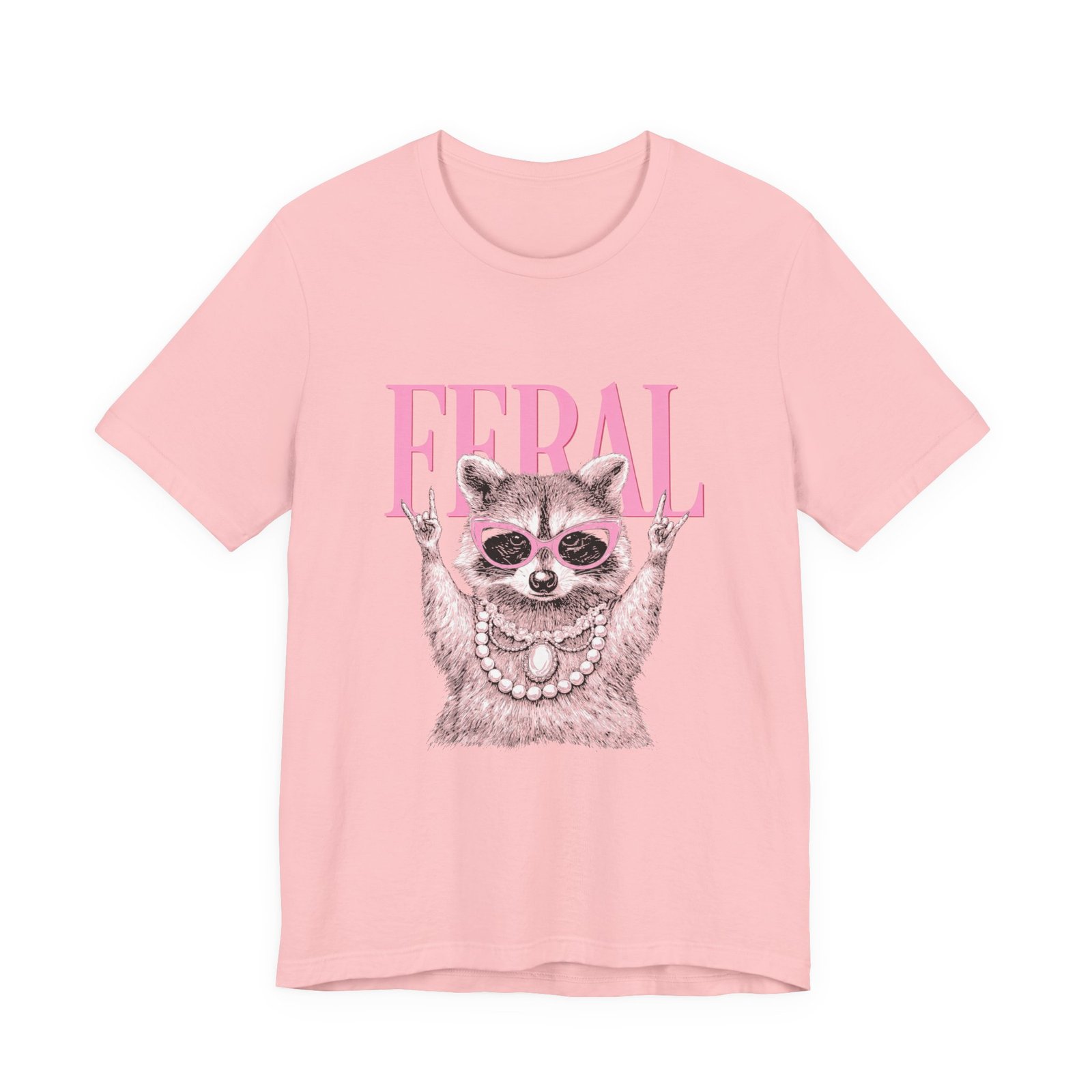 Feral Raccoon Pink Sunglasses Pearl Attitude Graphic Tee - Image 41