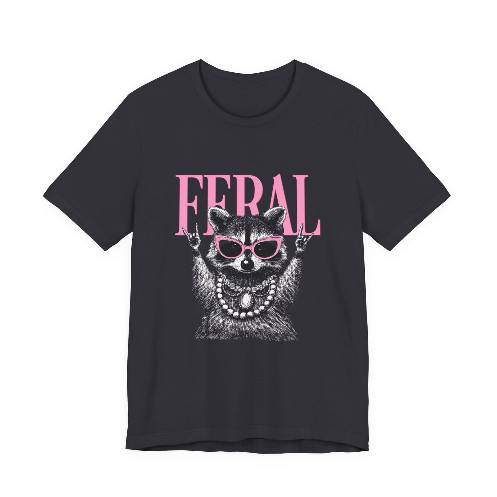 Feral Raccoon Pink Sunglasses Pearl Attitude Graphic Tee - Image 21