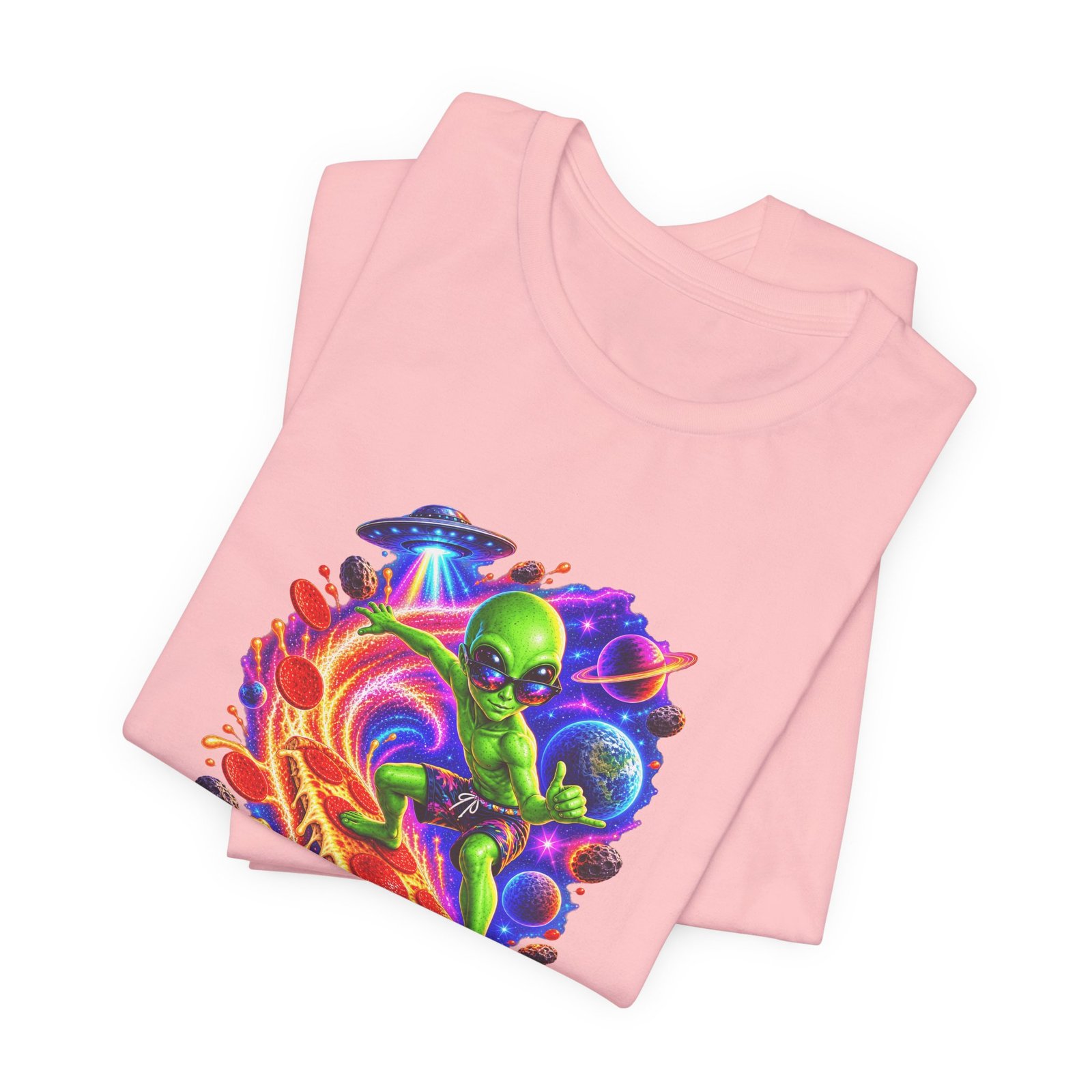 Alien Pizza Space Surfer Graphic Tee - Image 43