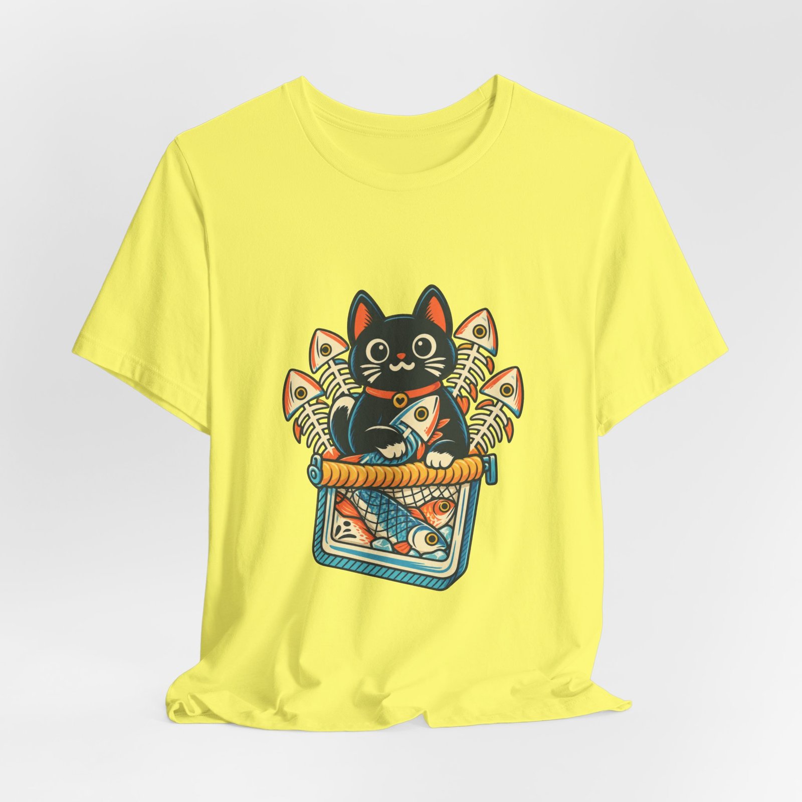 Cute Cat Sardine Fish Crate Cartoon Graphic Tee - Image 20