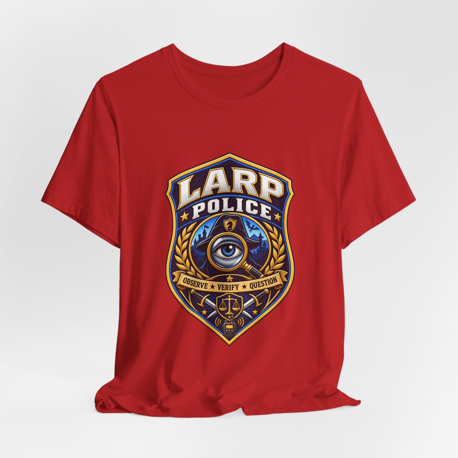 LARP Police Observe Verify Question Badge Tee - Image 48