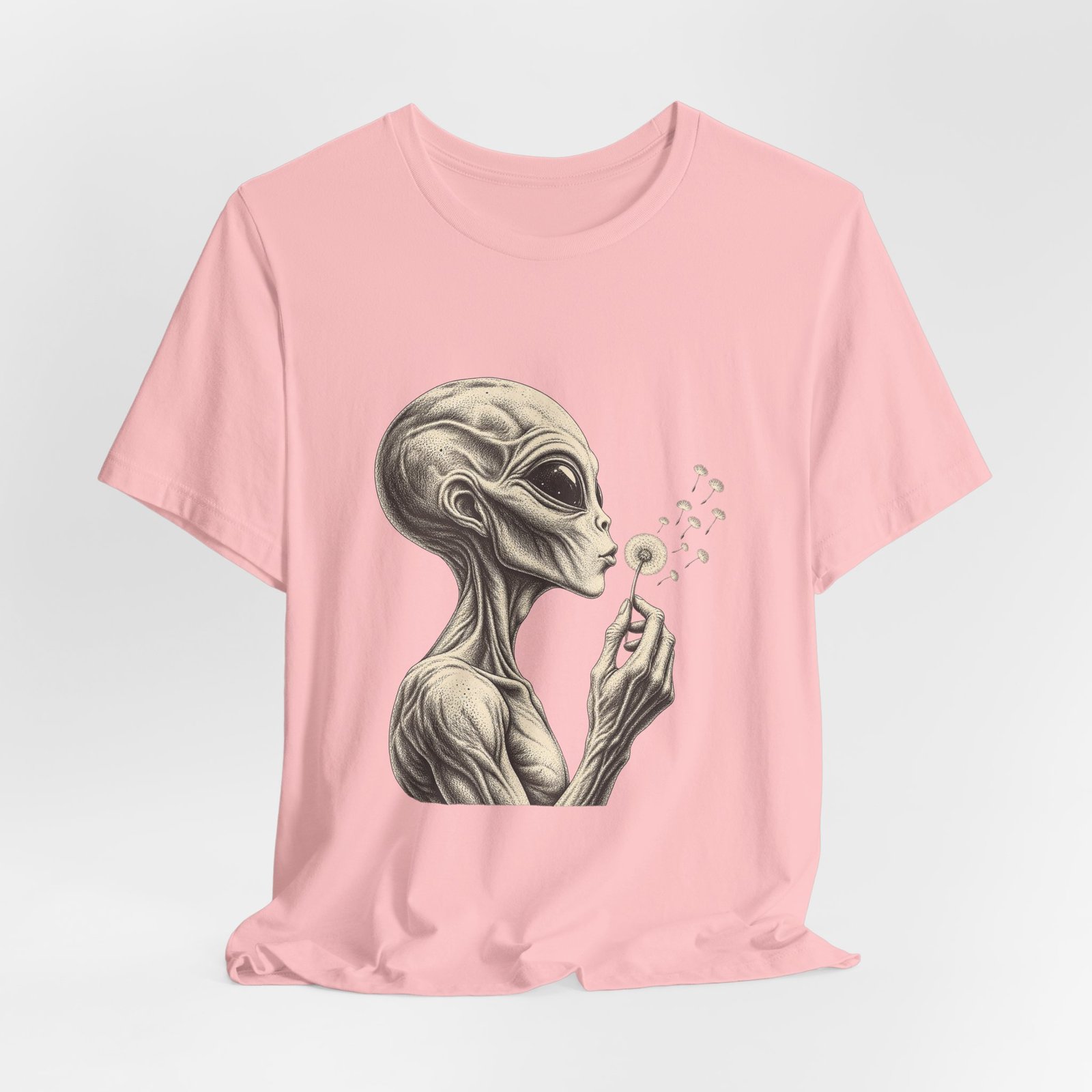 Alien Blowing Dandelion Seeds Wishful Extraterrestrial Wonder Tee - Image 44