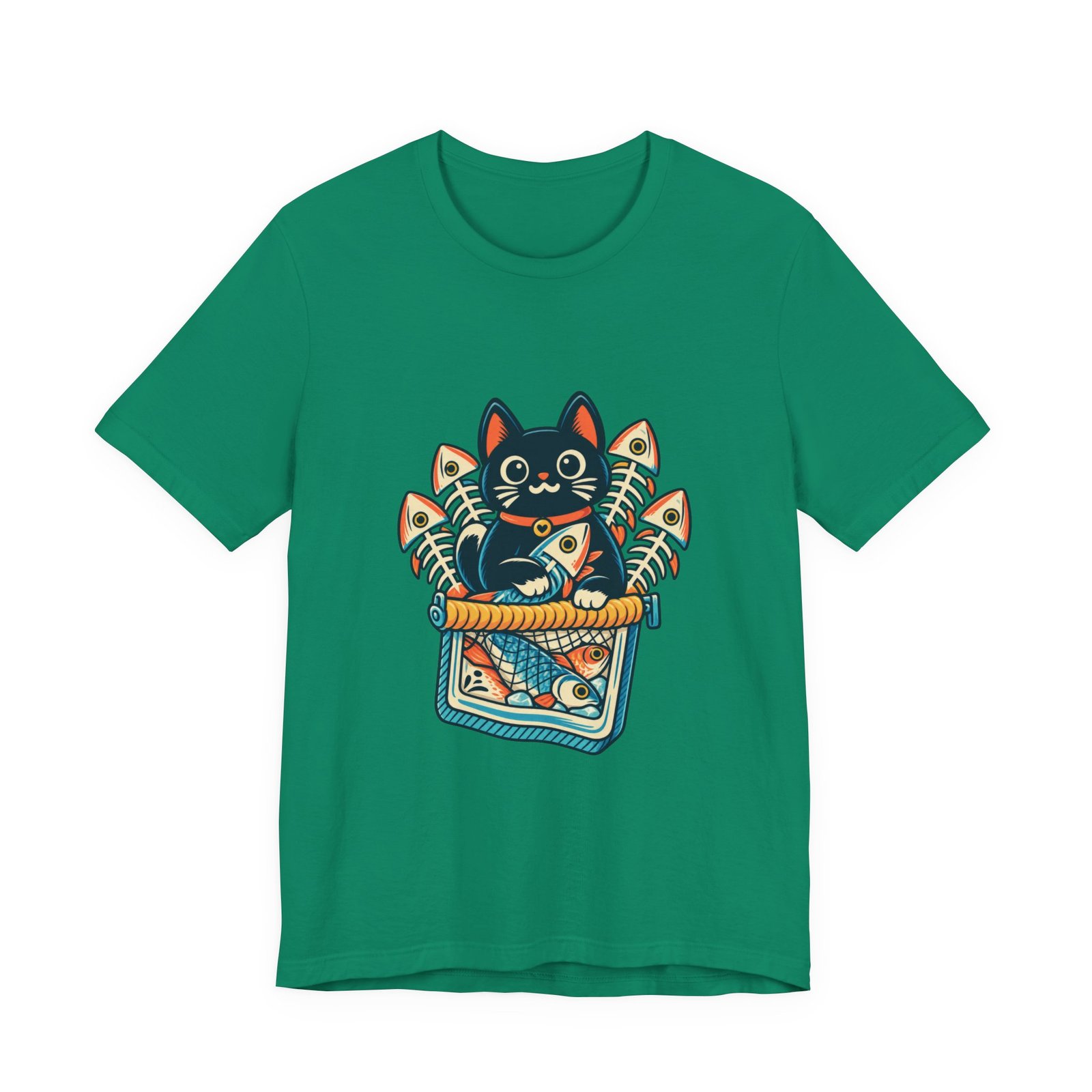 Cute Cat Sardine Fish Crate Cartoon Graphic Tee - Image 25