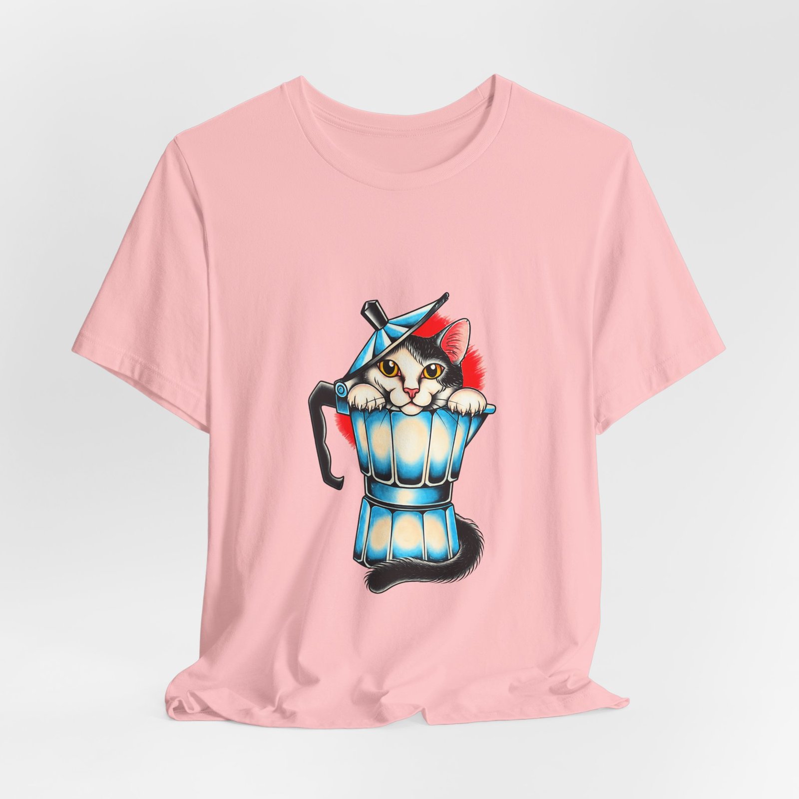 Cute Cat In Blue Moka Pot Coffee Lover Art Graphic Tee - Image 44