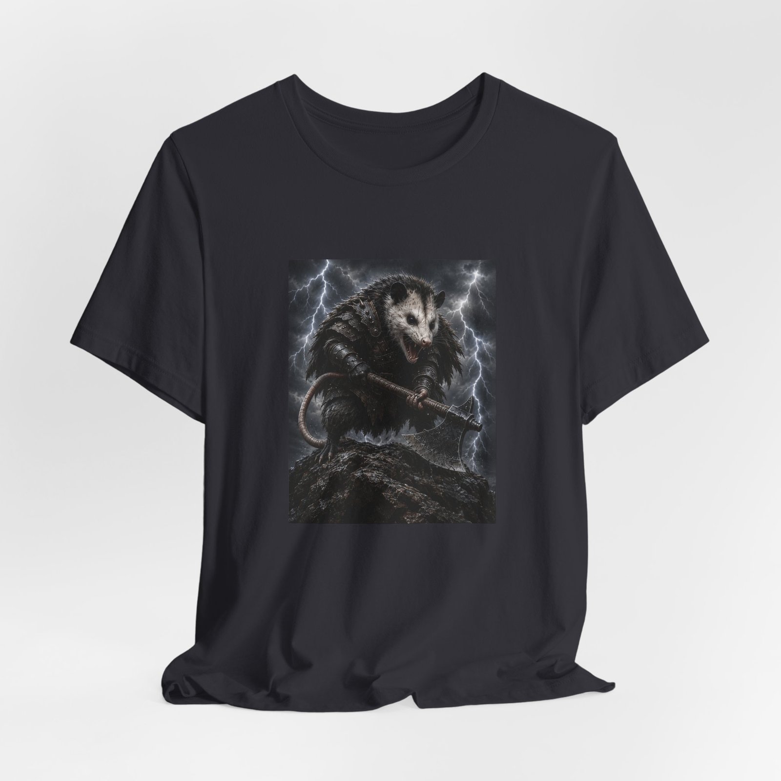 Opossum Warrior With Axe Lightning Storm Graphic Tee - Image 24