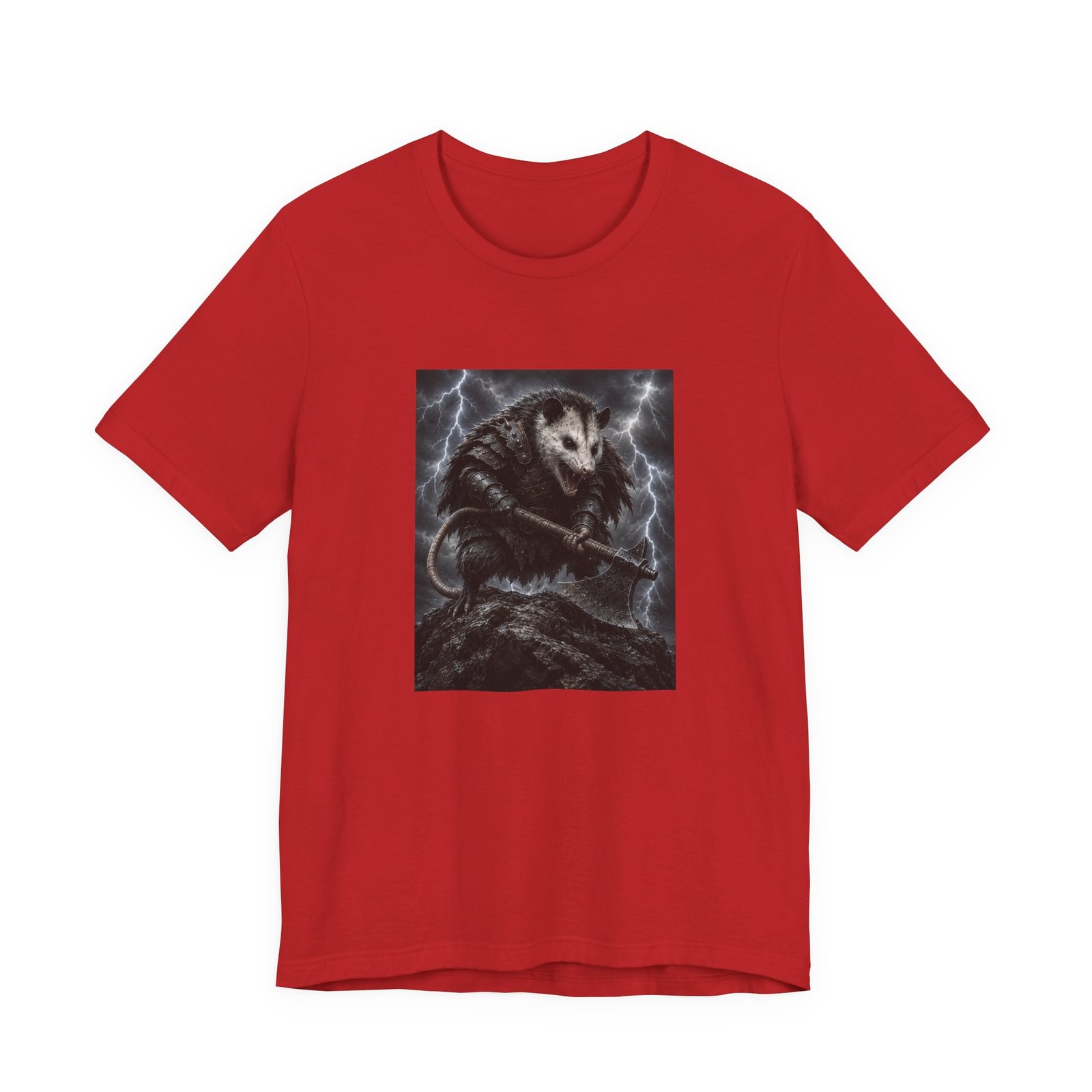 Opossum Warrior With Axe Lightning Storm Graphic Tee - Image 45