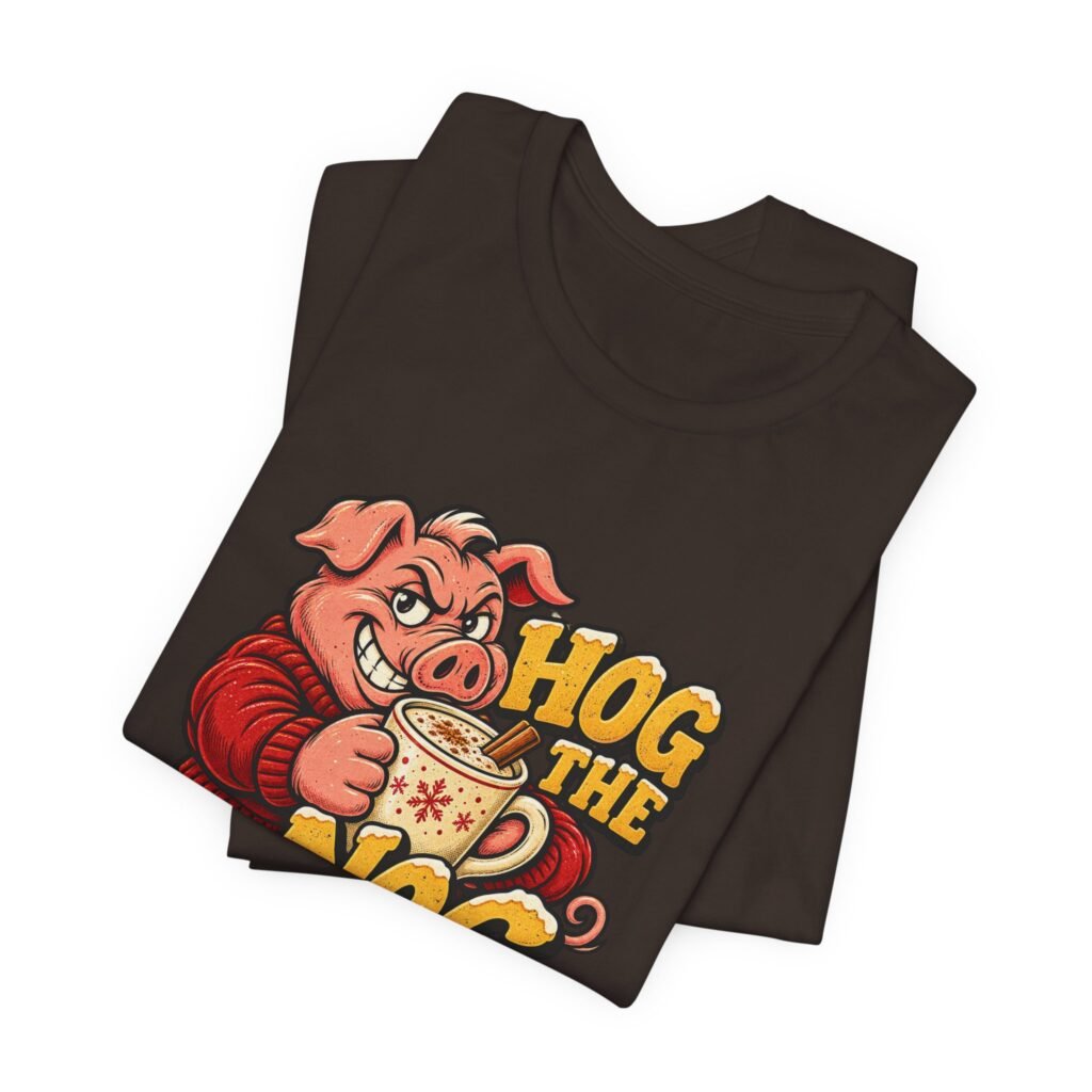 Hog The Nog Christmas Pun Pig Eggnog Graphic Tee