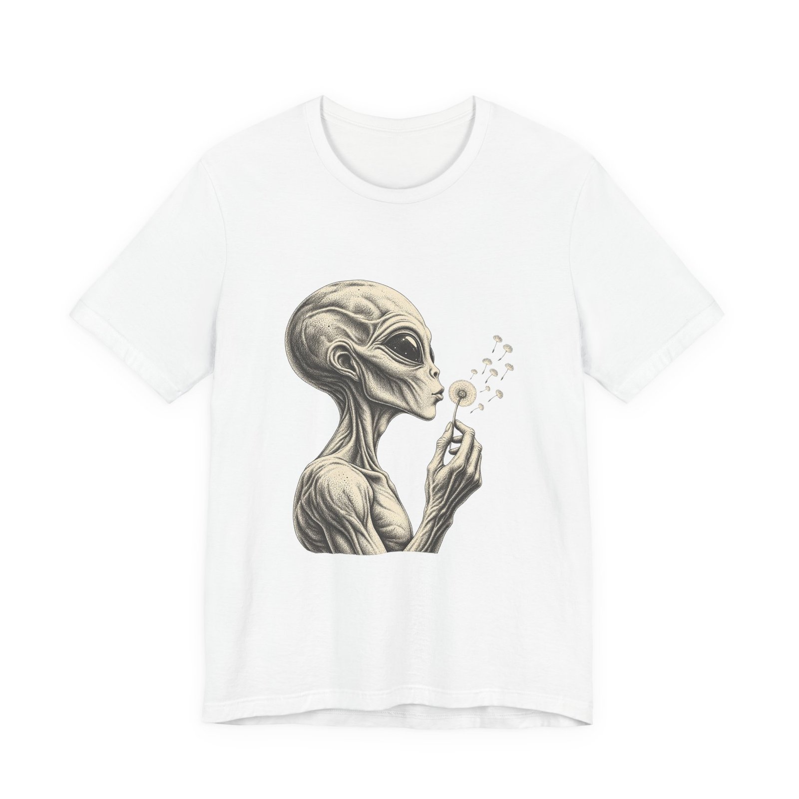 Alien Blowing Dandelion Seeds Wishful Extraterrestrial Wonder Tee