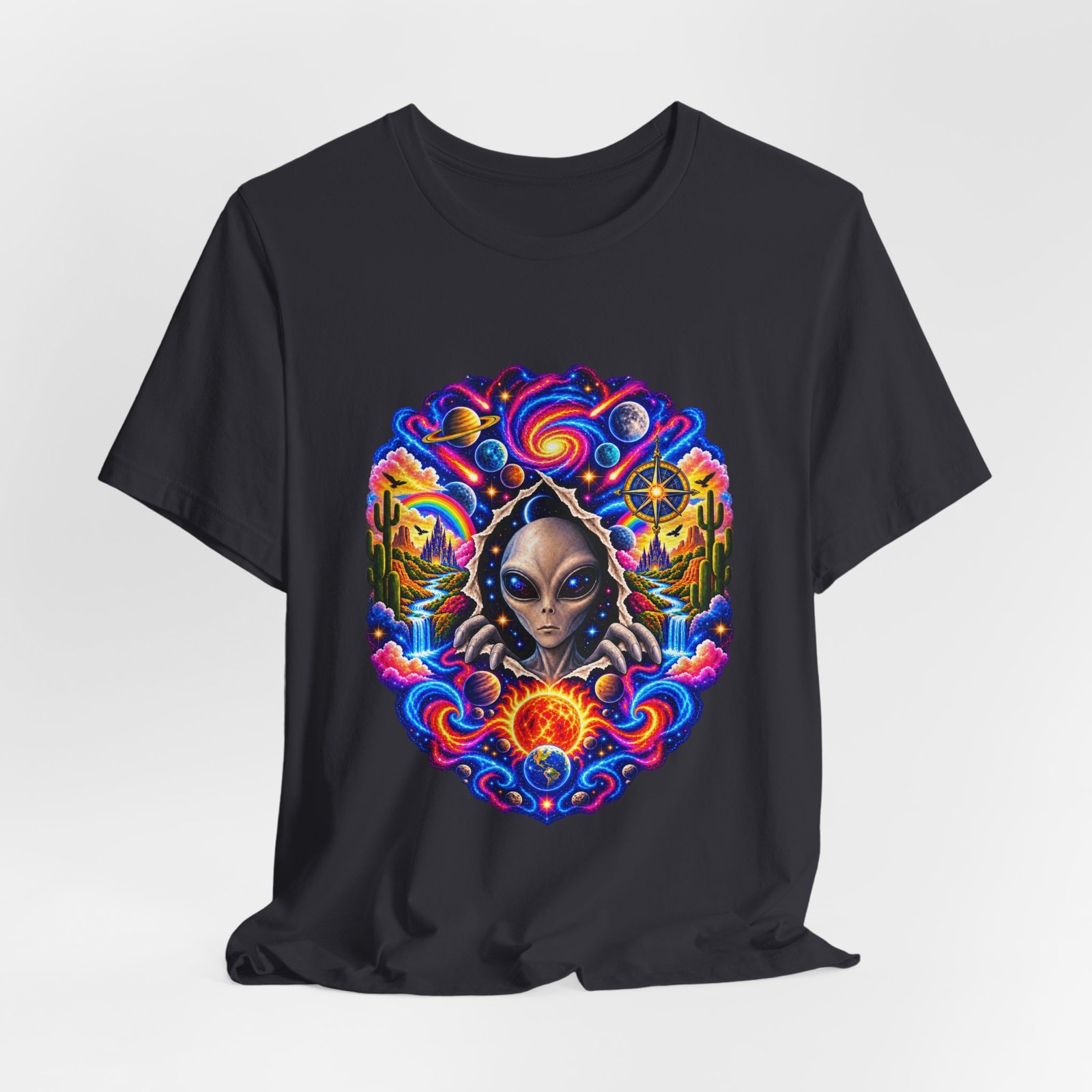 Psychedelic Alien Cosmic Portal Space Graphic Tee - Image 24