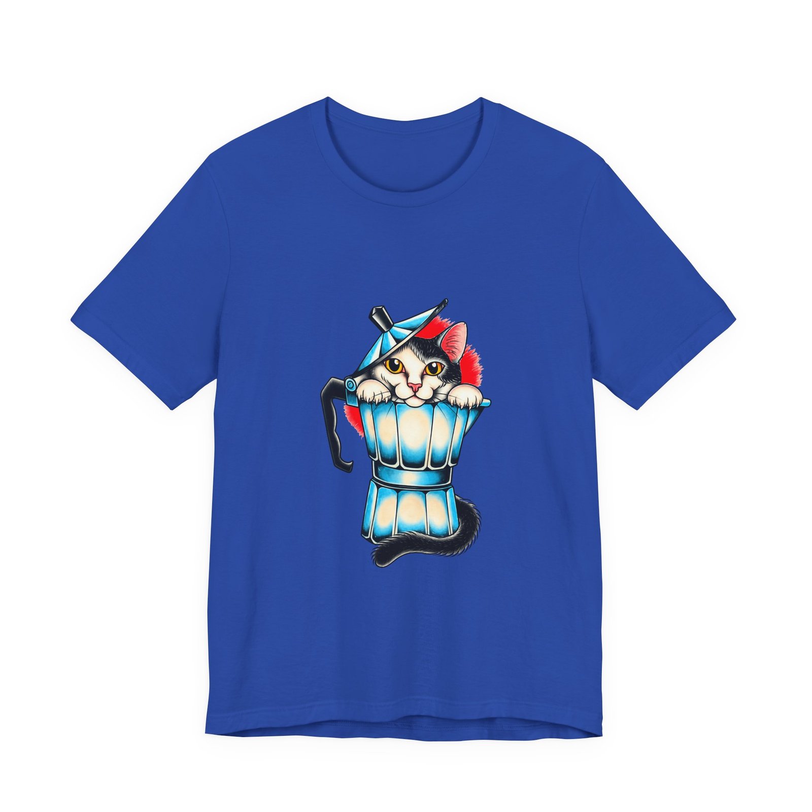 Cute Cat In Blue Moka Pot Coffee Lover Art Graphic Tee - Image 29