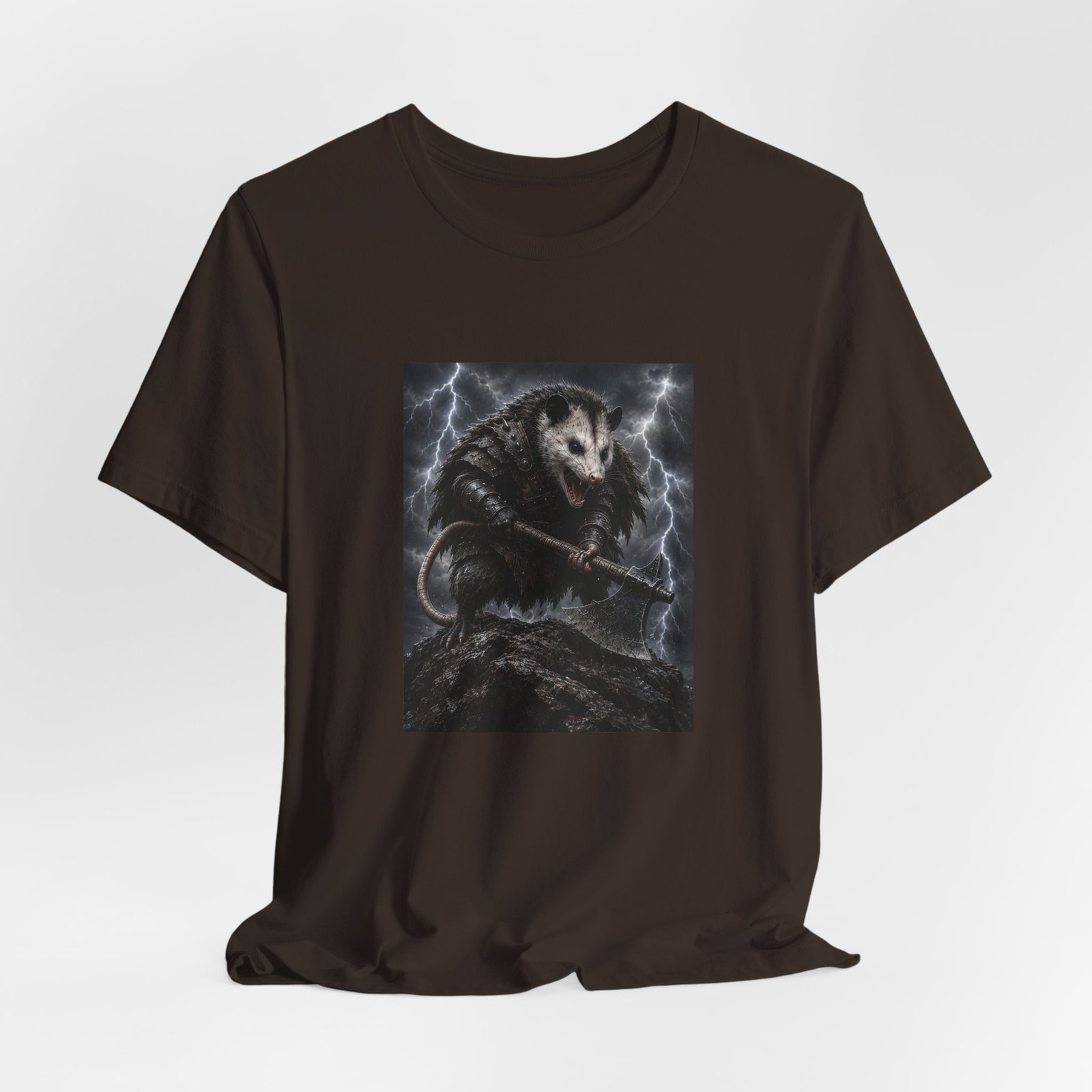 Opossum Warrior With Axe Lightning Storm Graphic Tee - Image 12