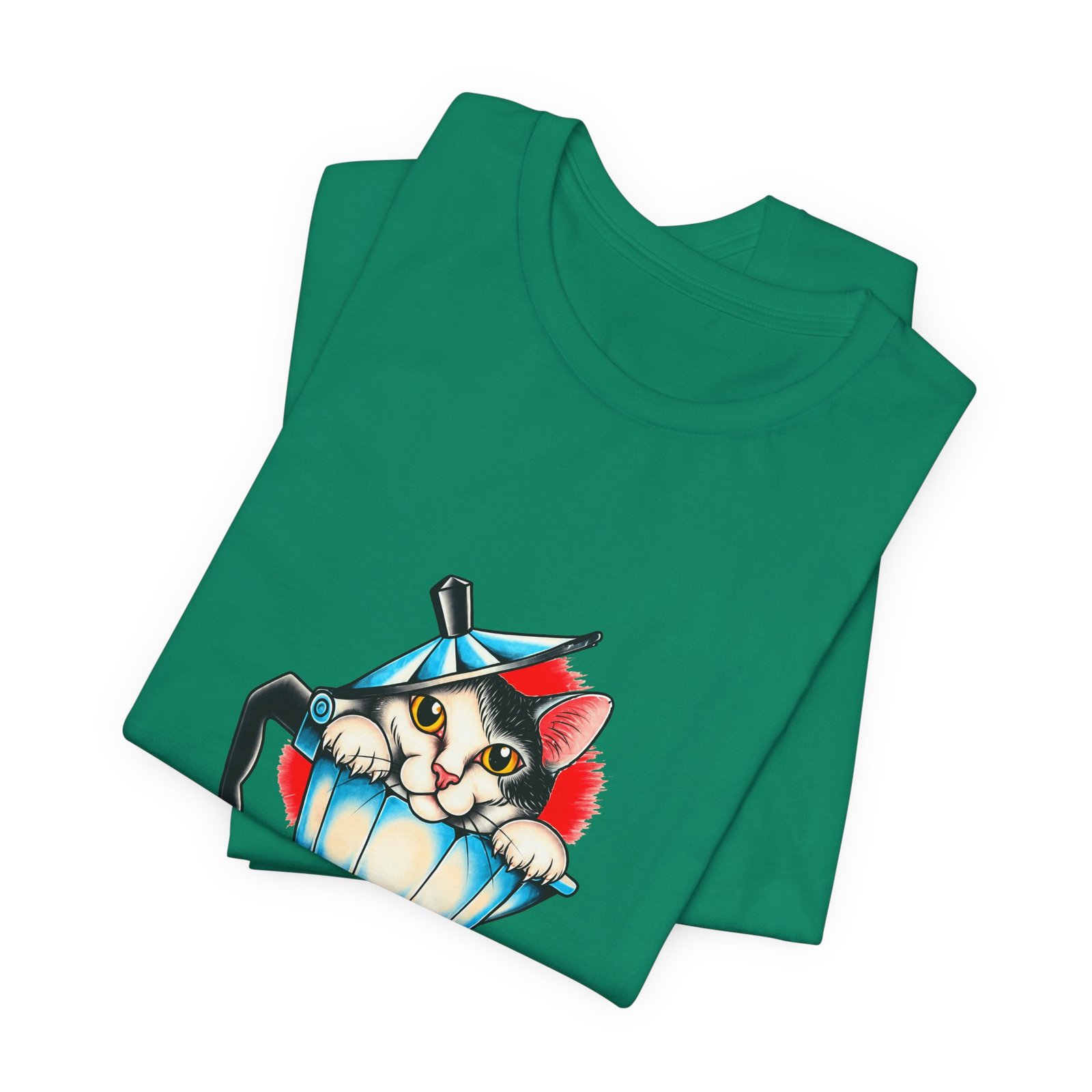 Cute Cat In Blue Moka Pot Coffee Lover Art Graphic Tee - Image 27