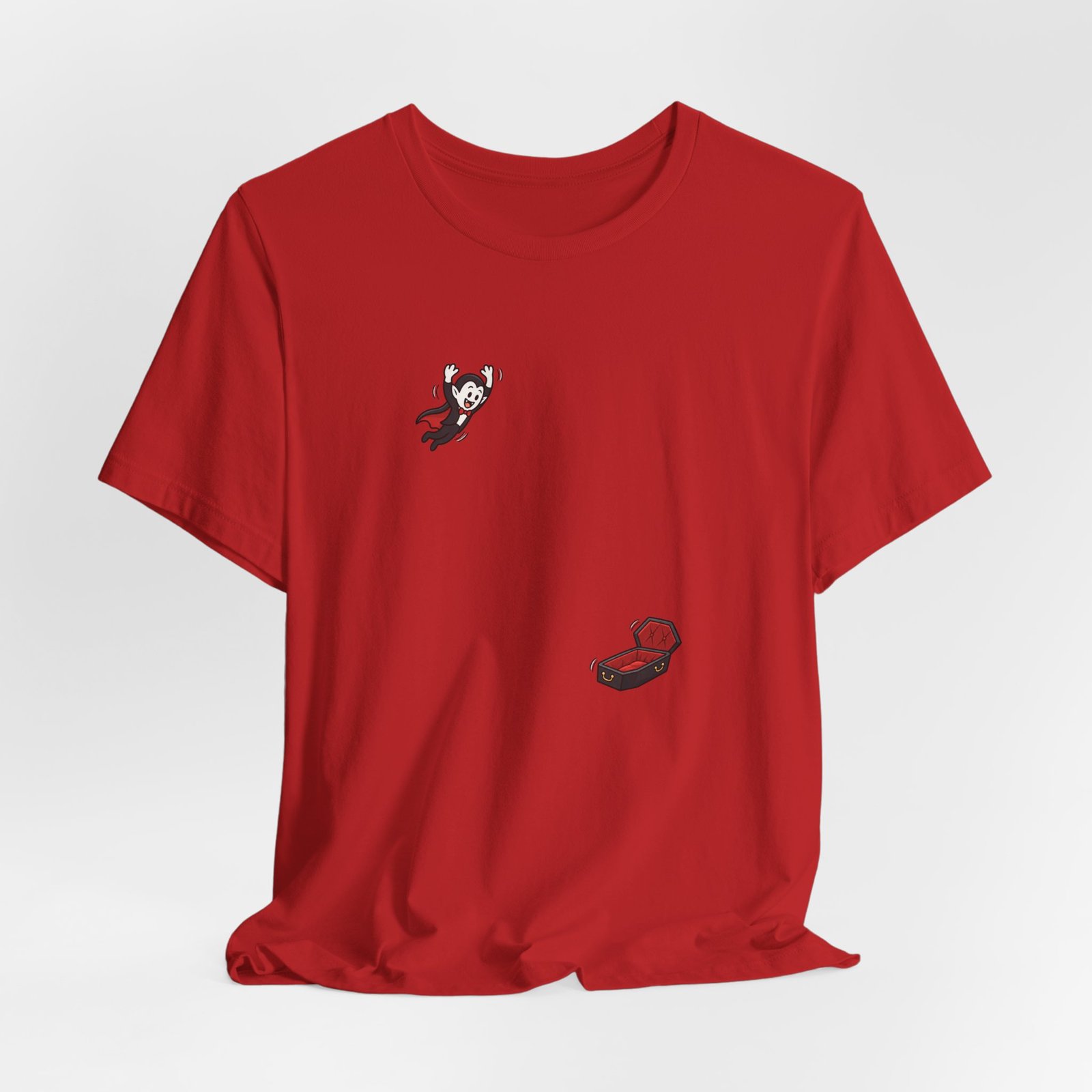 Cute Cartoon Vampire Jumping Into Coffin Halloween Graphic Tee - Image 32