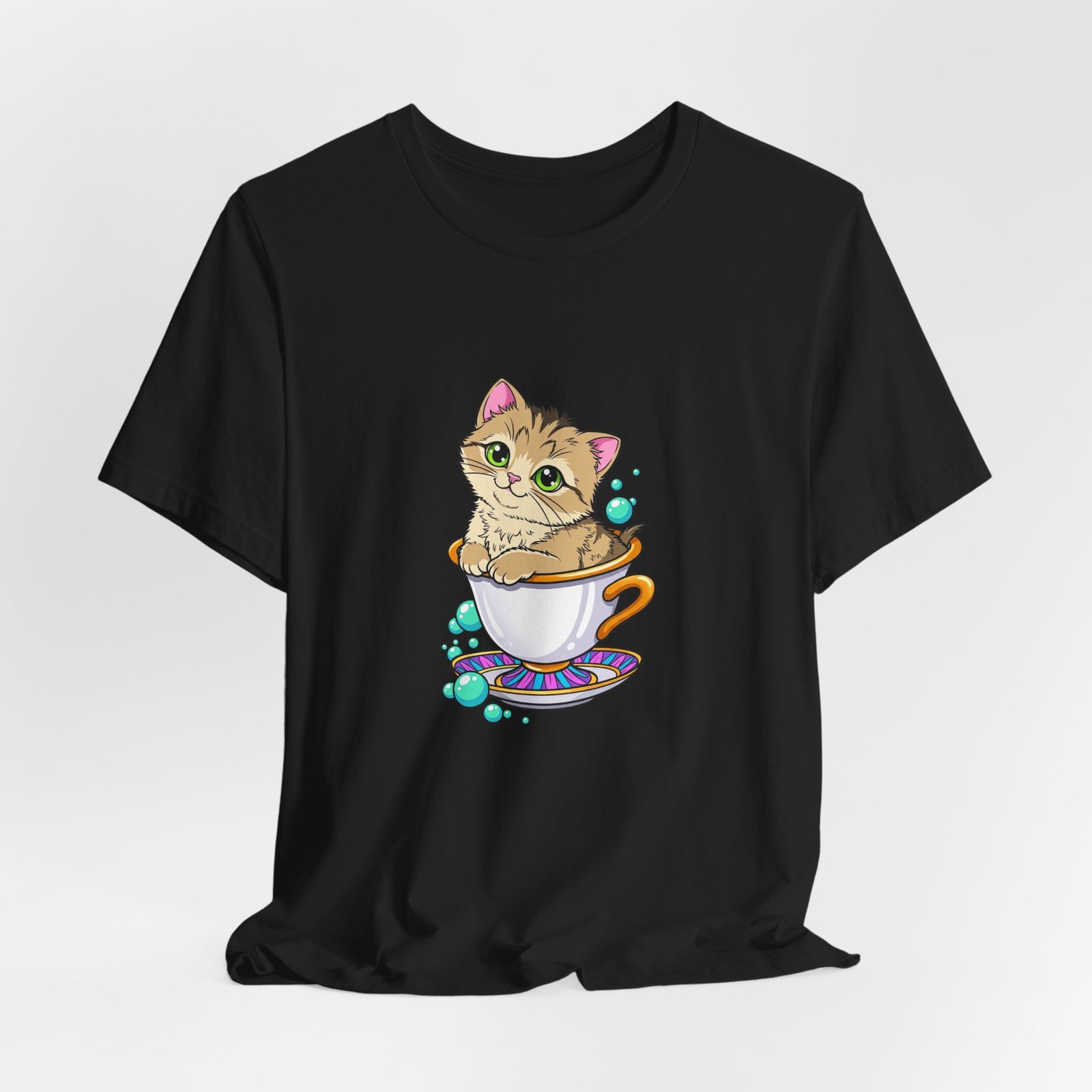 Cute Green Eyed Kitten in Teacup with Blue Bubbles - Image 8