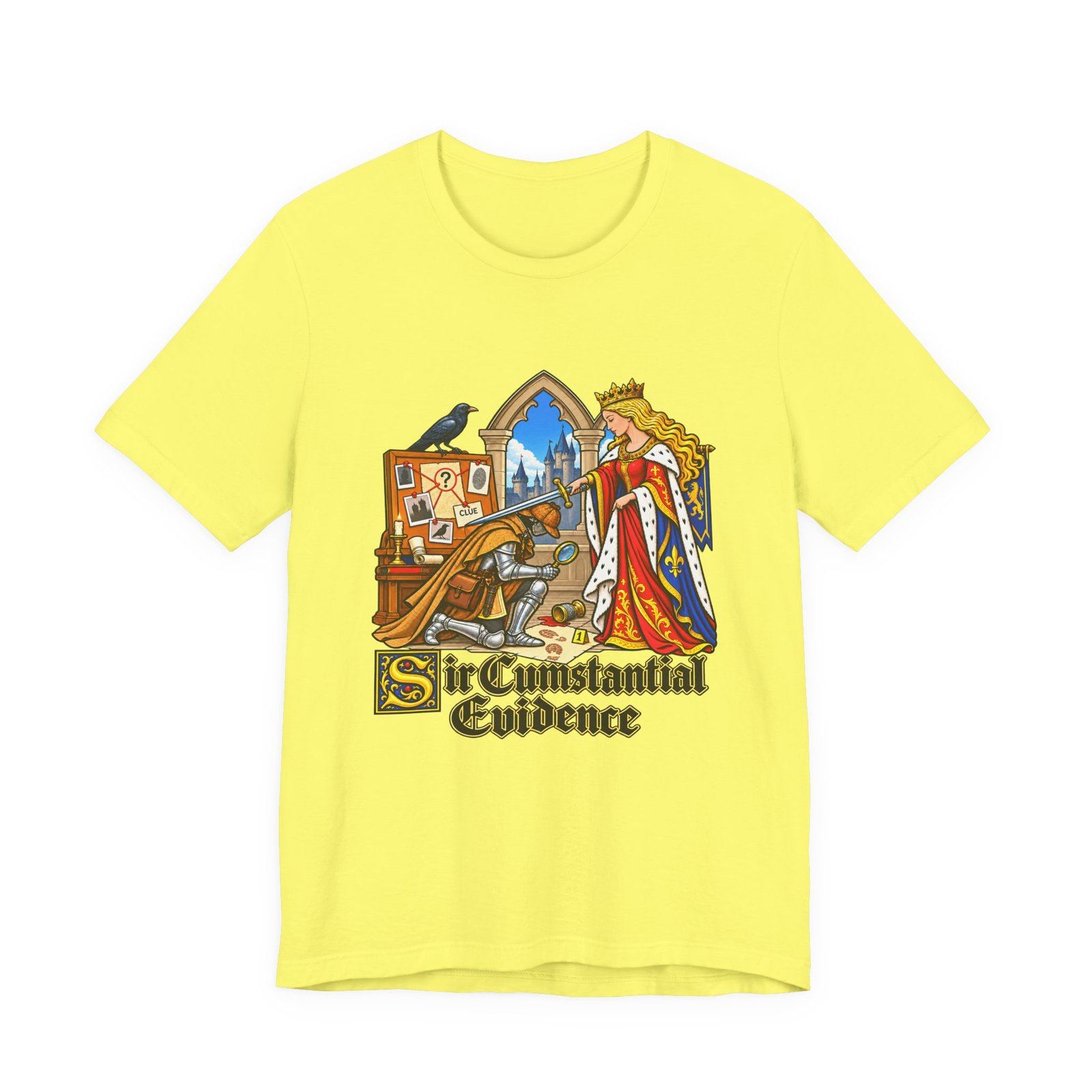 Sir Cumstantial Evidence Medieval Mystery Graphic Tee - Image 17