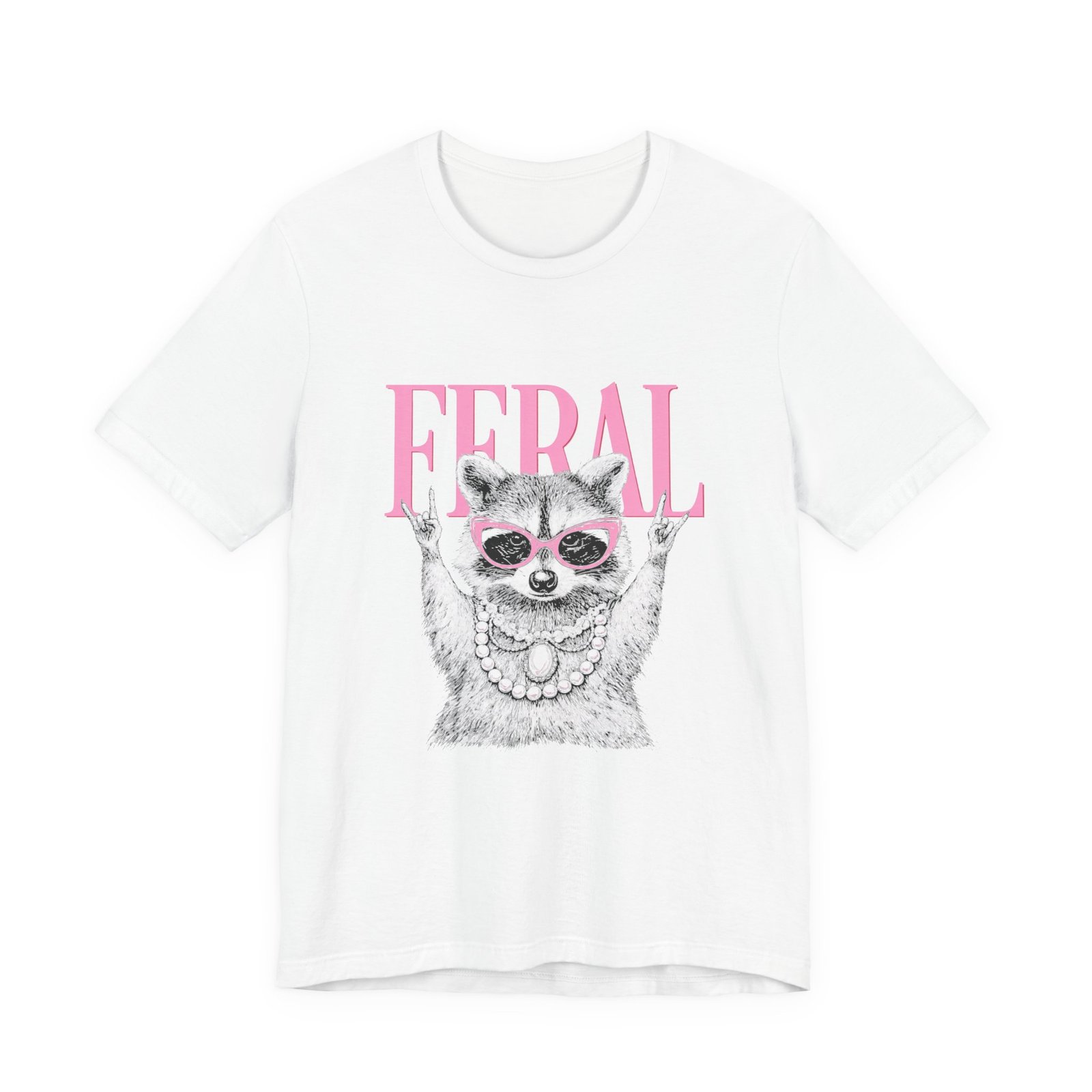 Feral Raccoon Pink Sunglasses Pearl Attitude Graphic Tee