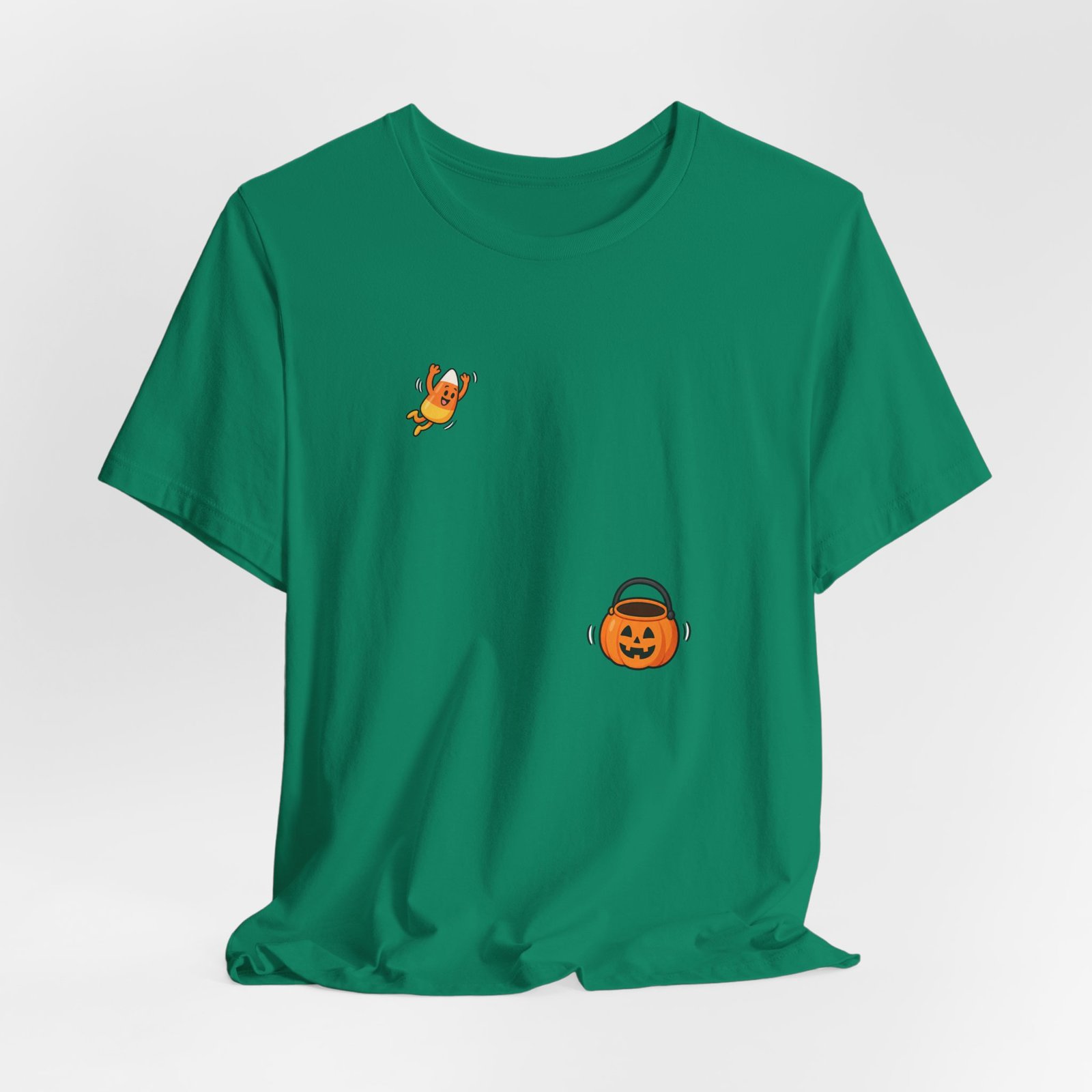 Candy Corn Jumping Into Pumpkin Bucket Halloween Graphic Tee - Image 16