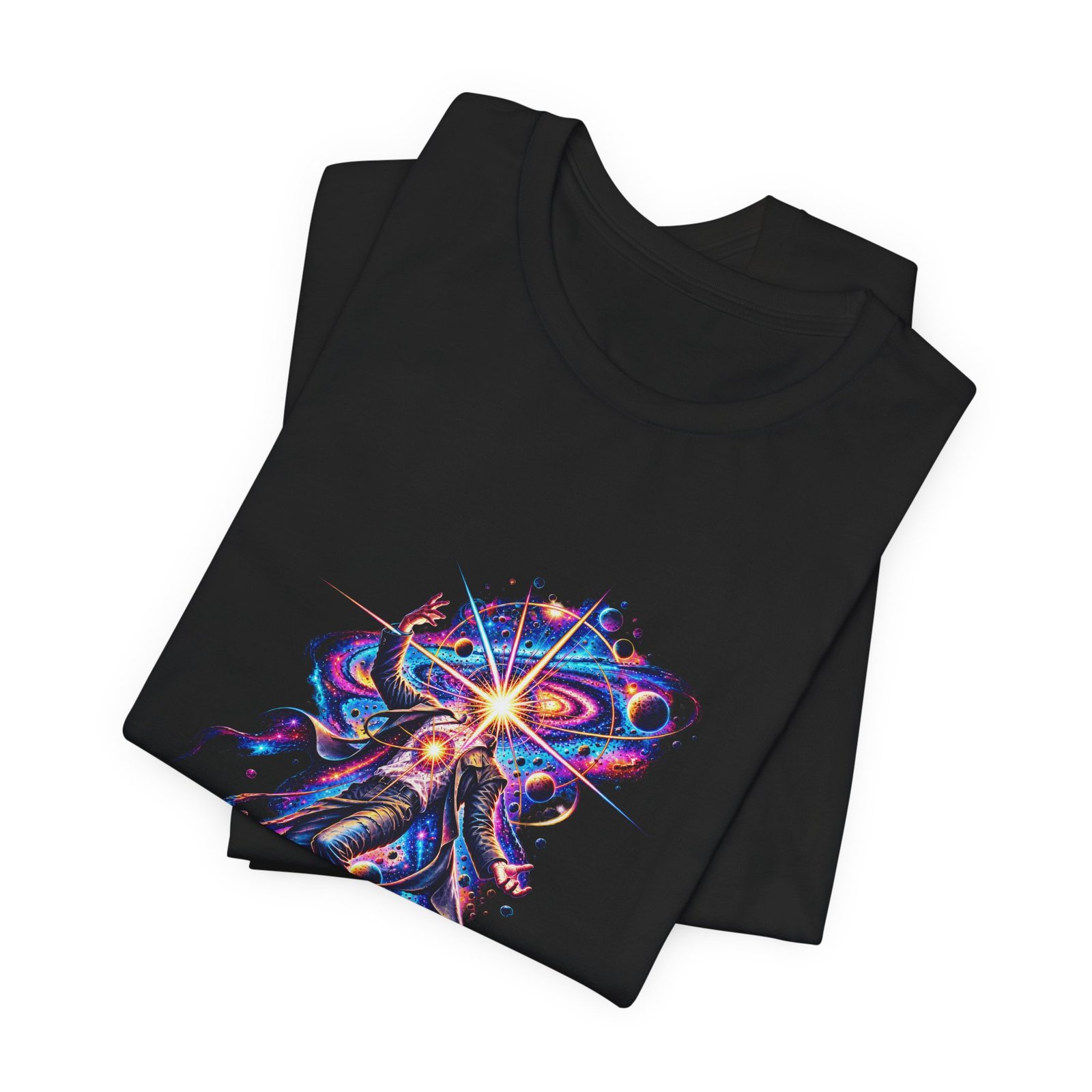 Cosmic Awakening Starburst Human Figure Graphic Tee - Image 7