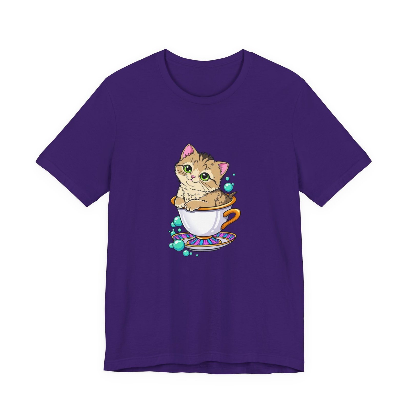 Cute Green Eyed Kitten in Teacup with Blue Bubbles - Image 25