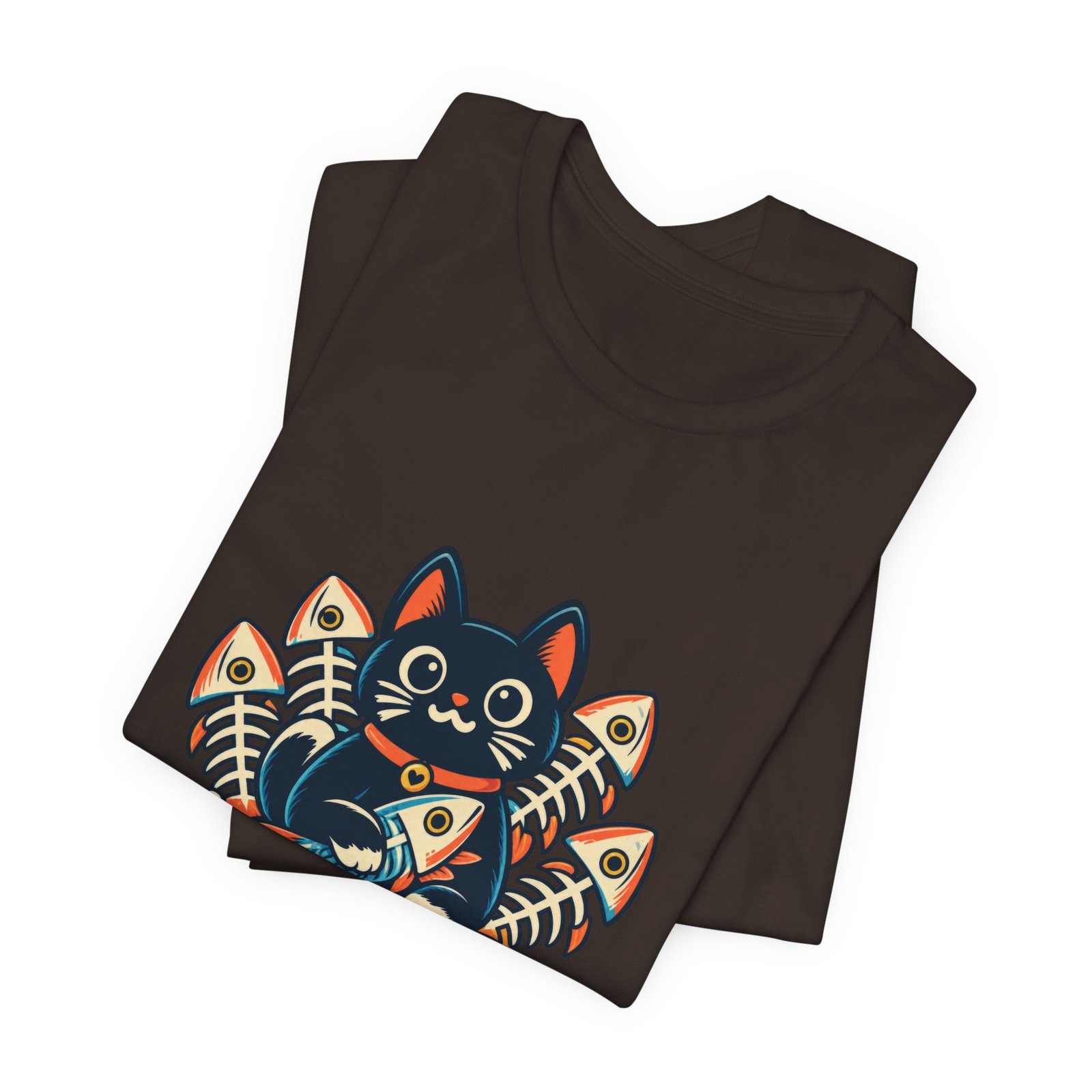 Cute Cat Sardine Fish Crate Cartoon Graphic Tee - Image 11