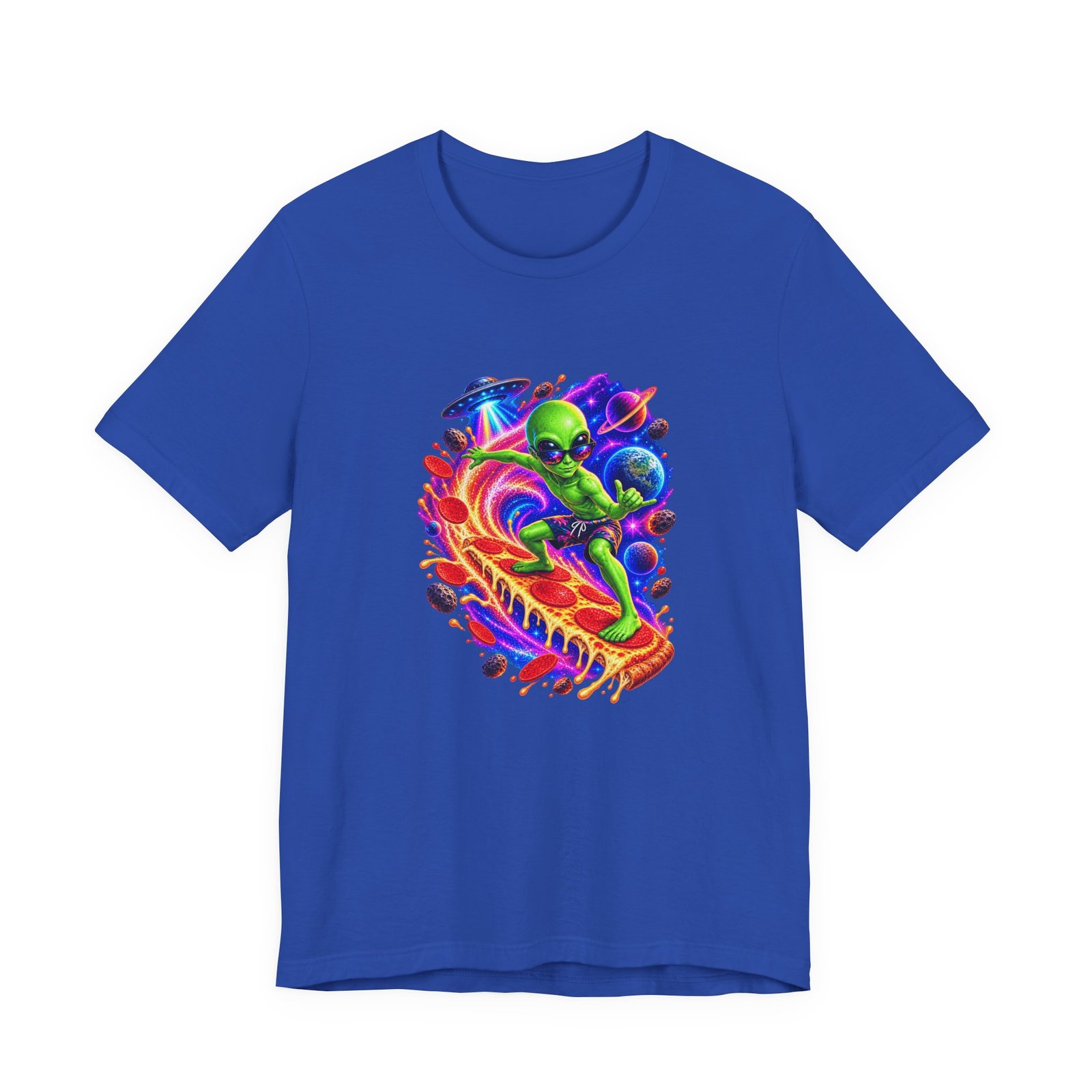 Alien Pizza Space Surfer Graphic Tee - Image 29