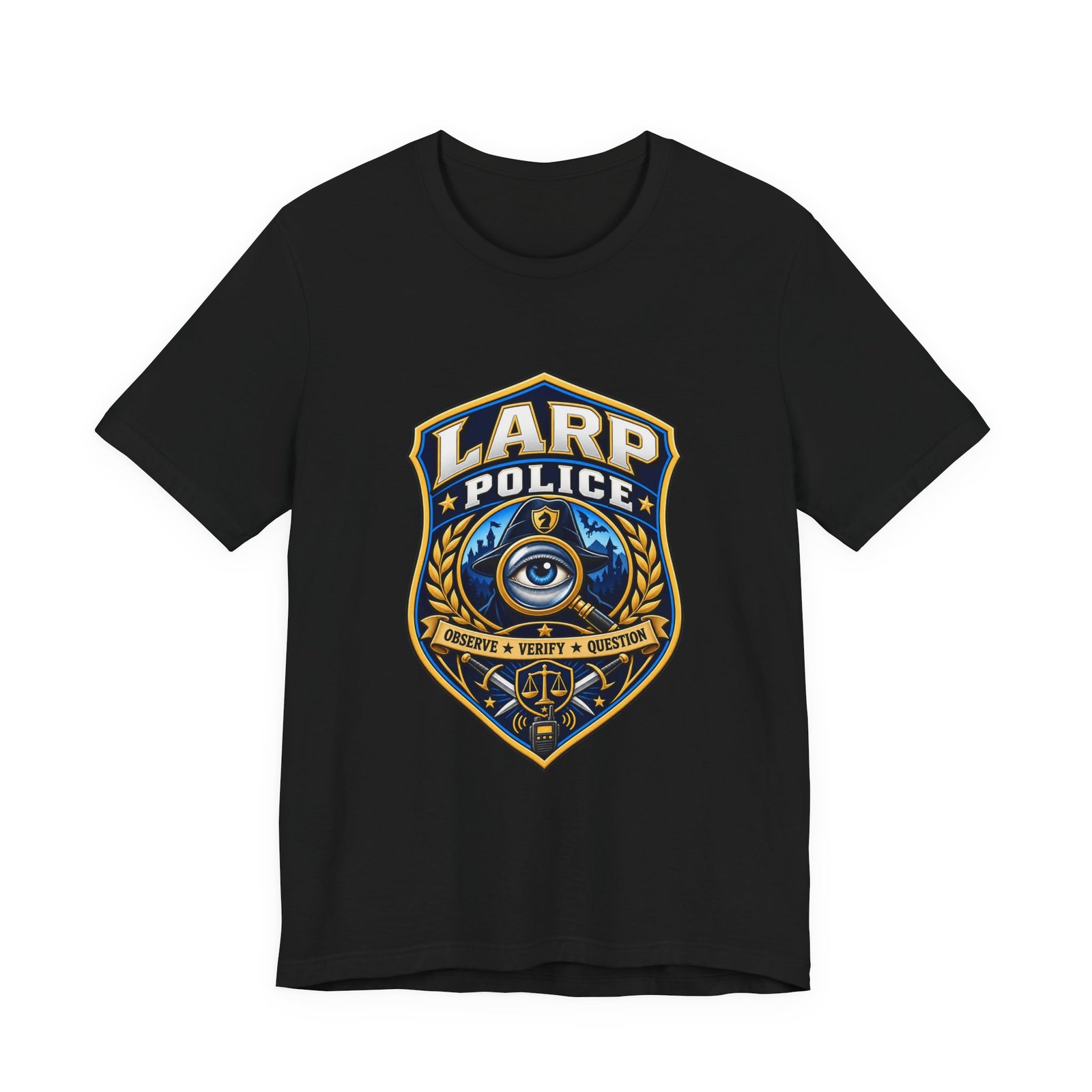 LARP Police Observe Verify Question Badge Tee - Image 13