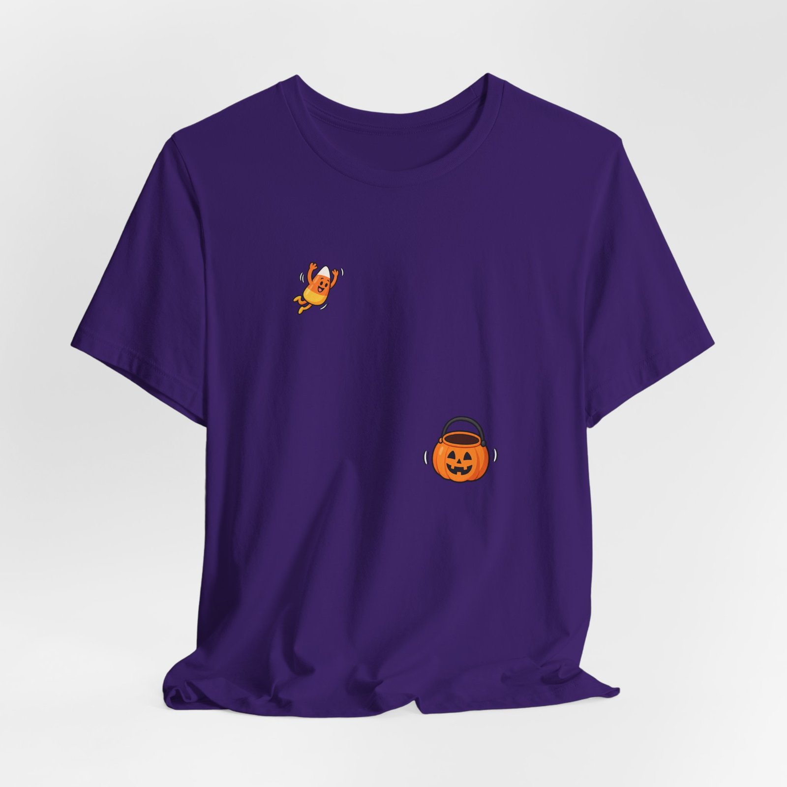 Candy Corn Jumping Into Pumpkin Bucket Halloween Graphic Tee - Image 28