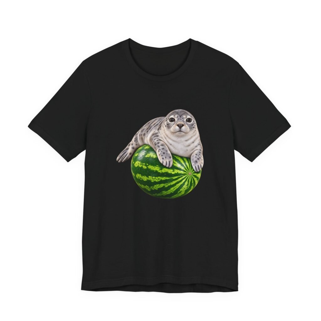 Cute Seal Pup Hugging Watermelon