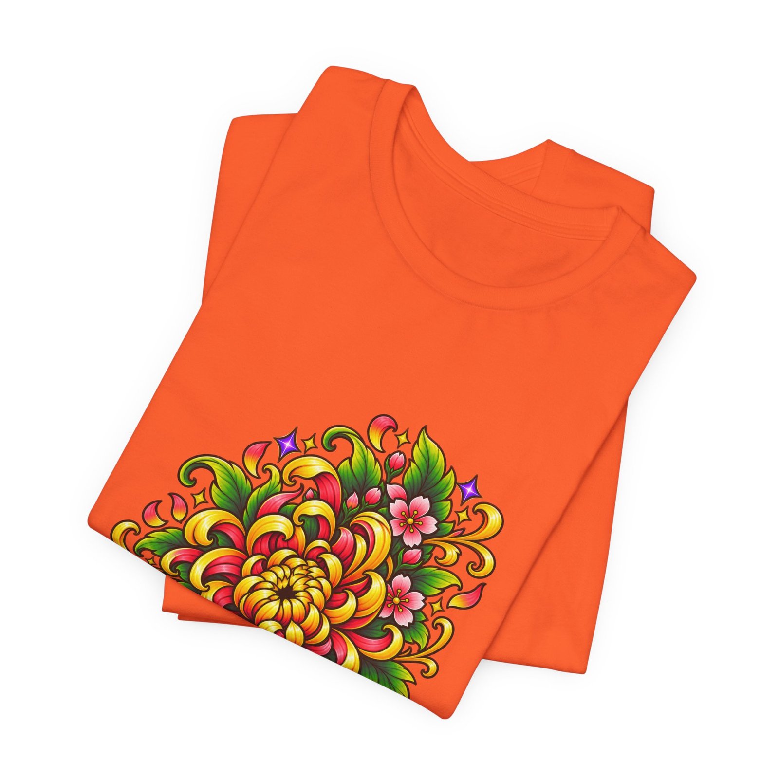 Vivid Chrysanthemum Floral Blossom Graphic Tee - Image 7