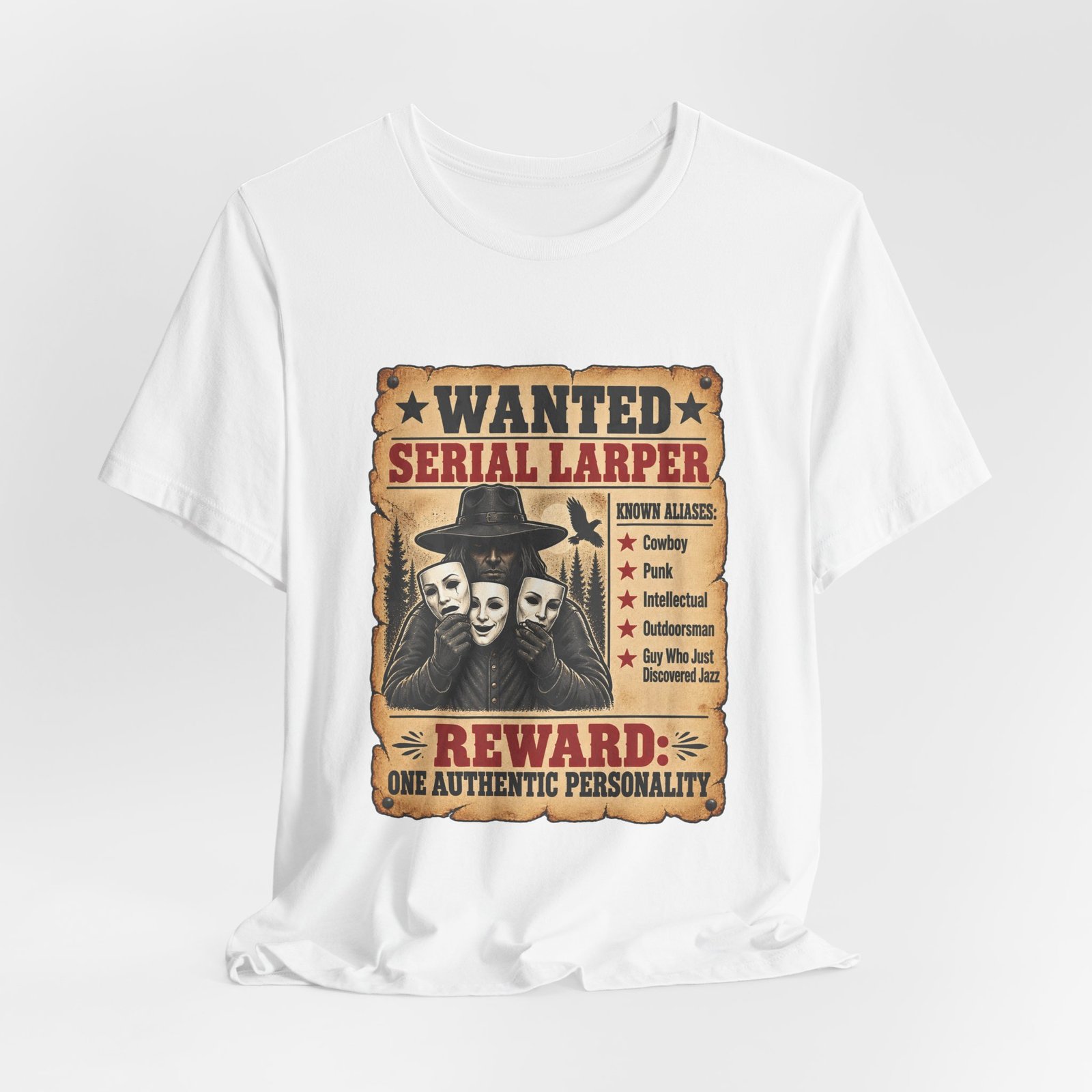 Wanted Serial Larper Funny Persona Poster Graphic Tee - Image 4