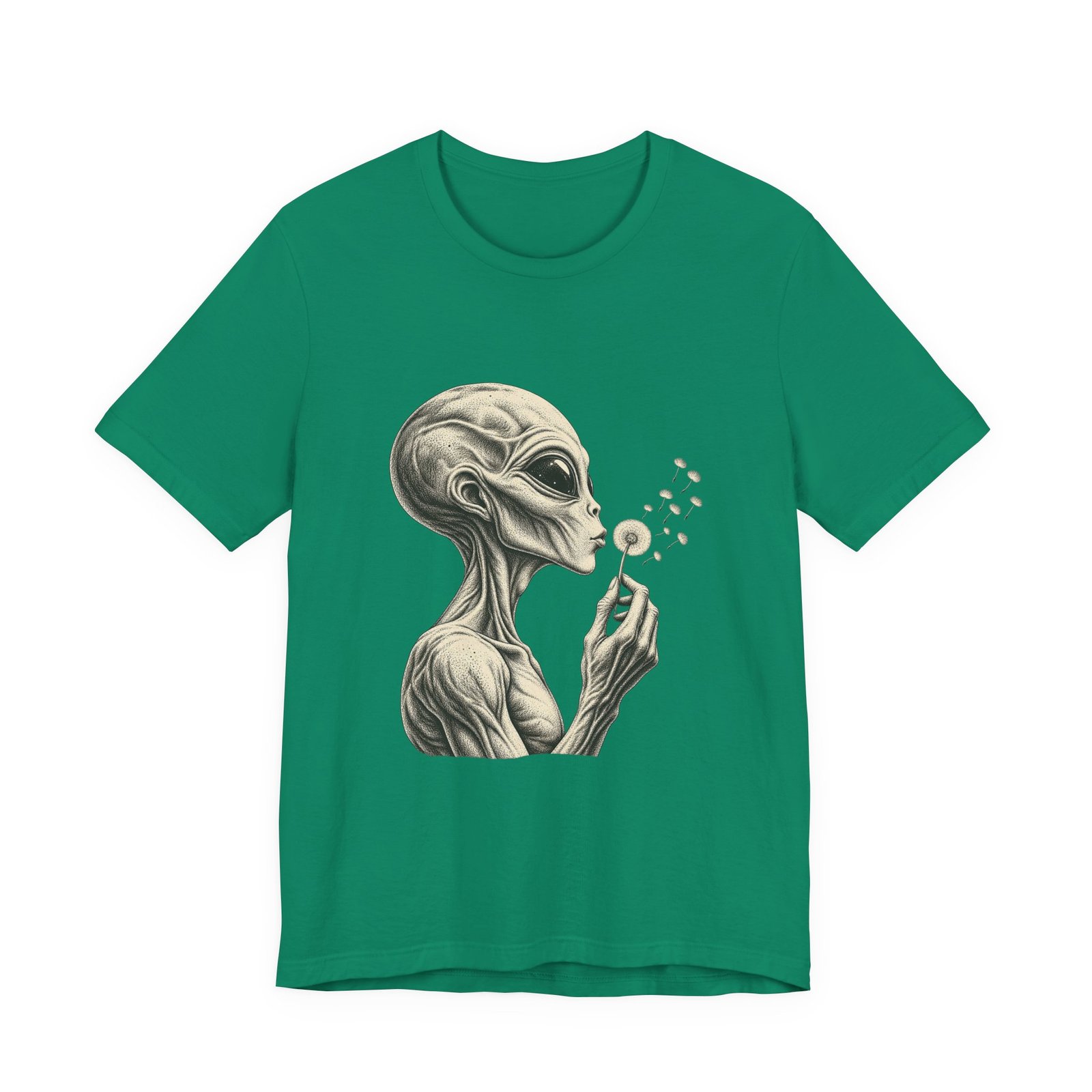 Alien Blowing Dandelion Seeds Wishful Extraterrestrial Wonder Tee - Image 25
