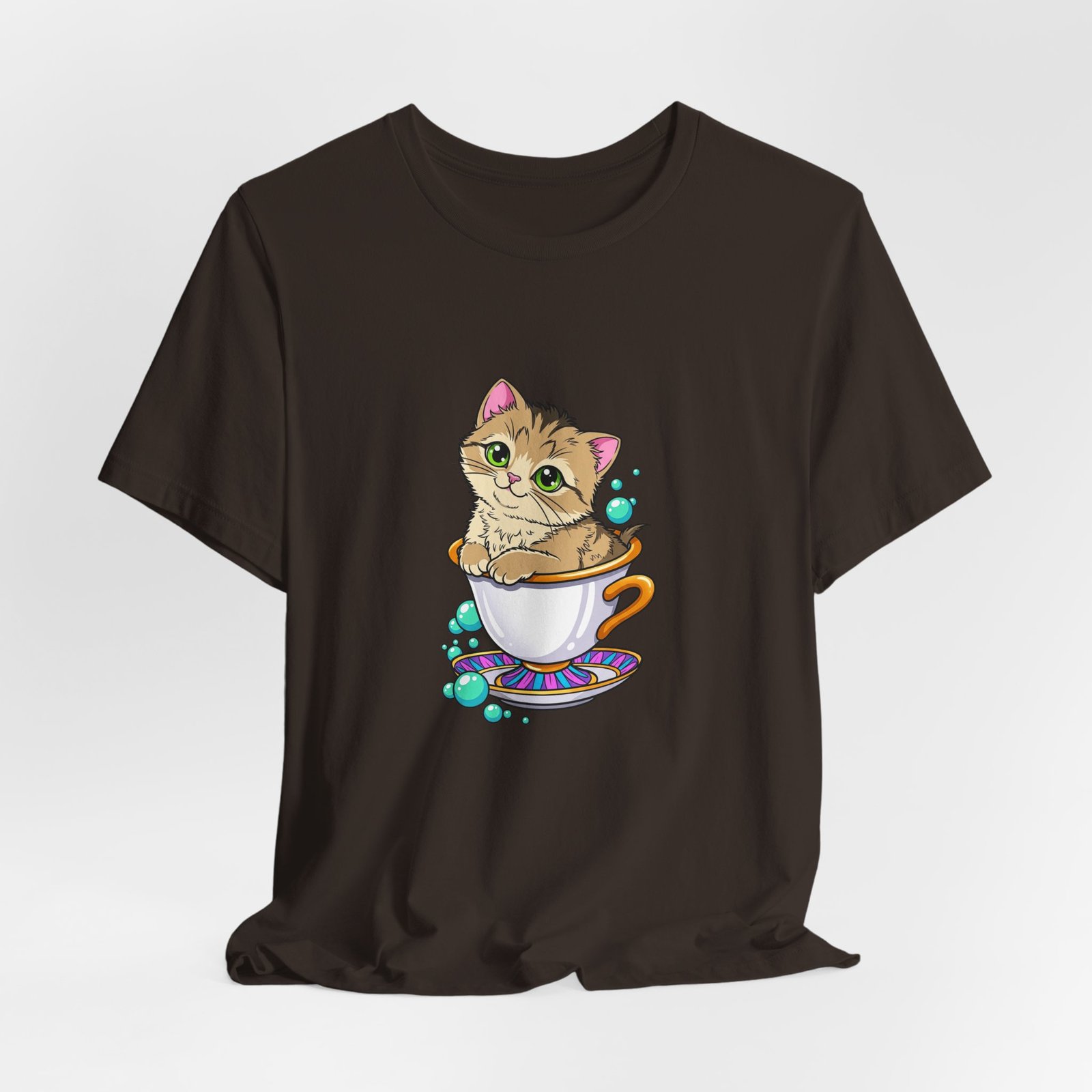 Cute Green Eyed Kitten in Teacup with Blue Bubbles - Image 4