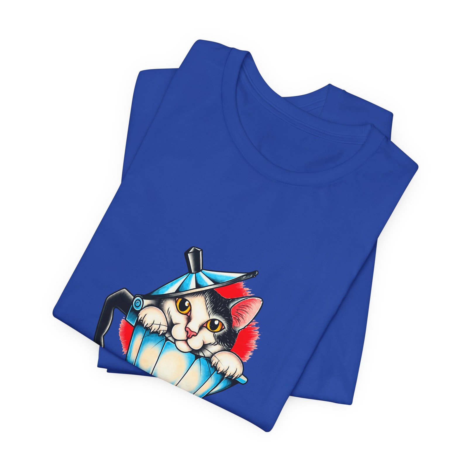 Cute Cat In Blue Moka Pot Coffee Lover Art Graphic Tee - Image 31