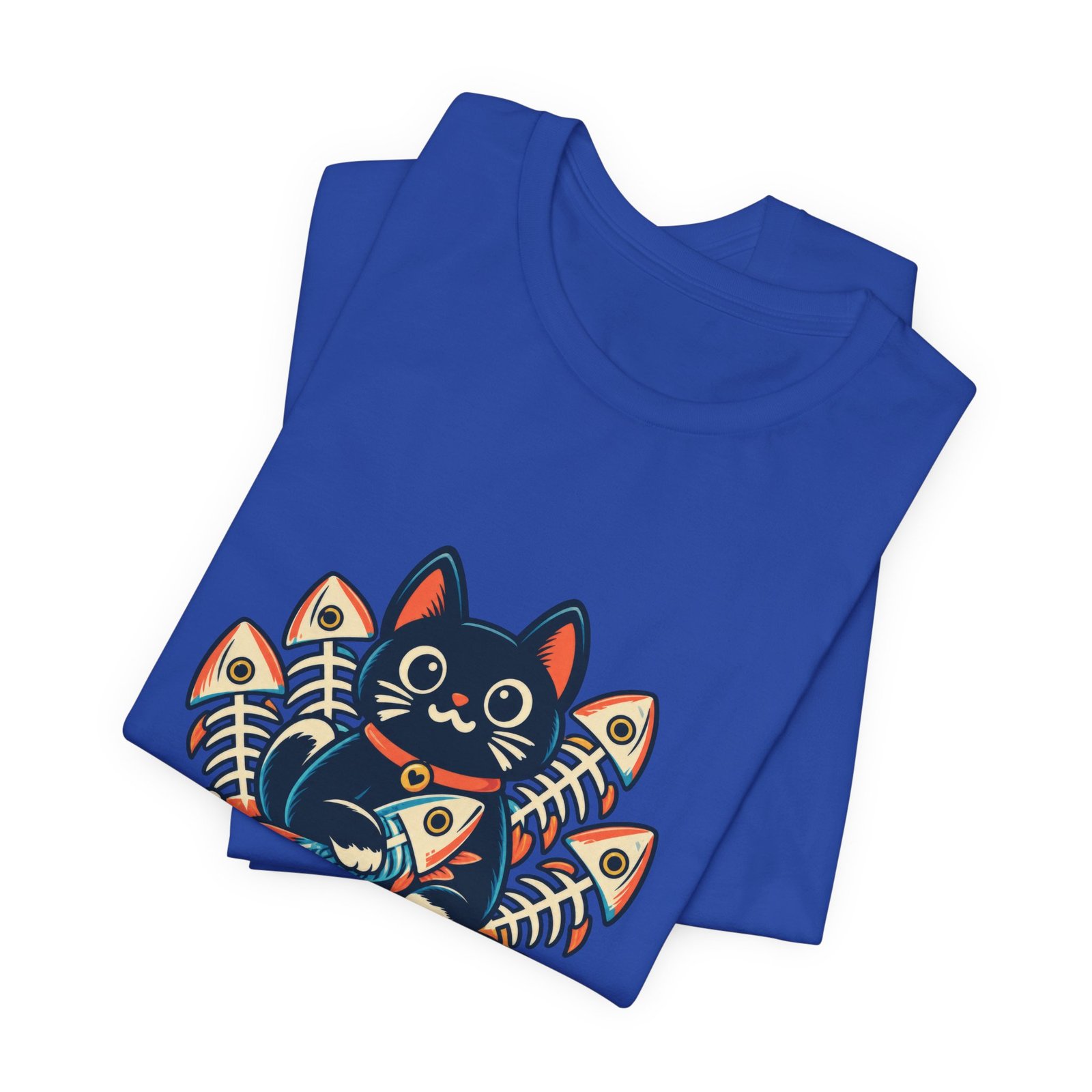 Cute Cat Sardine Fish Crate Cartoon Graphic Tee - Image 31