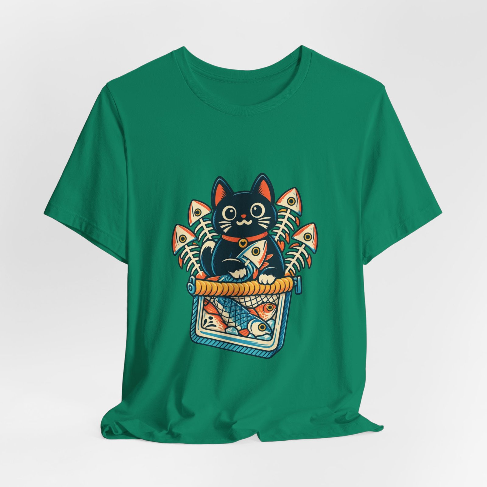 Cute Cat Sardine Fish Crate Cartoon Graphic Tee - Image 28