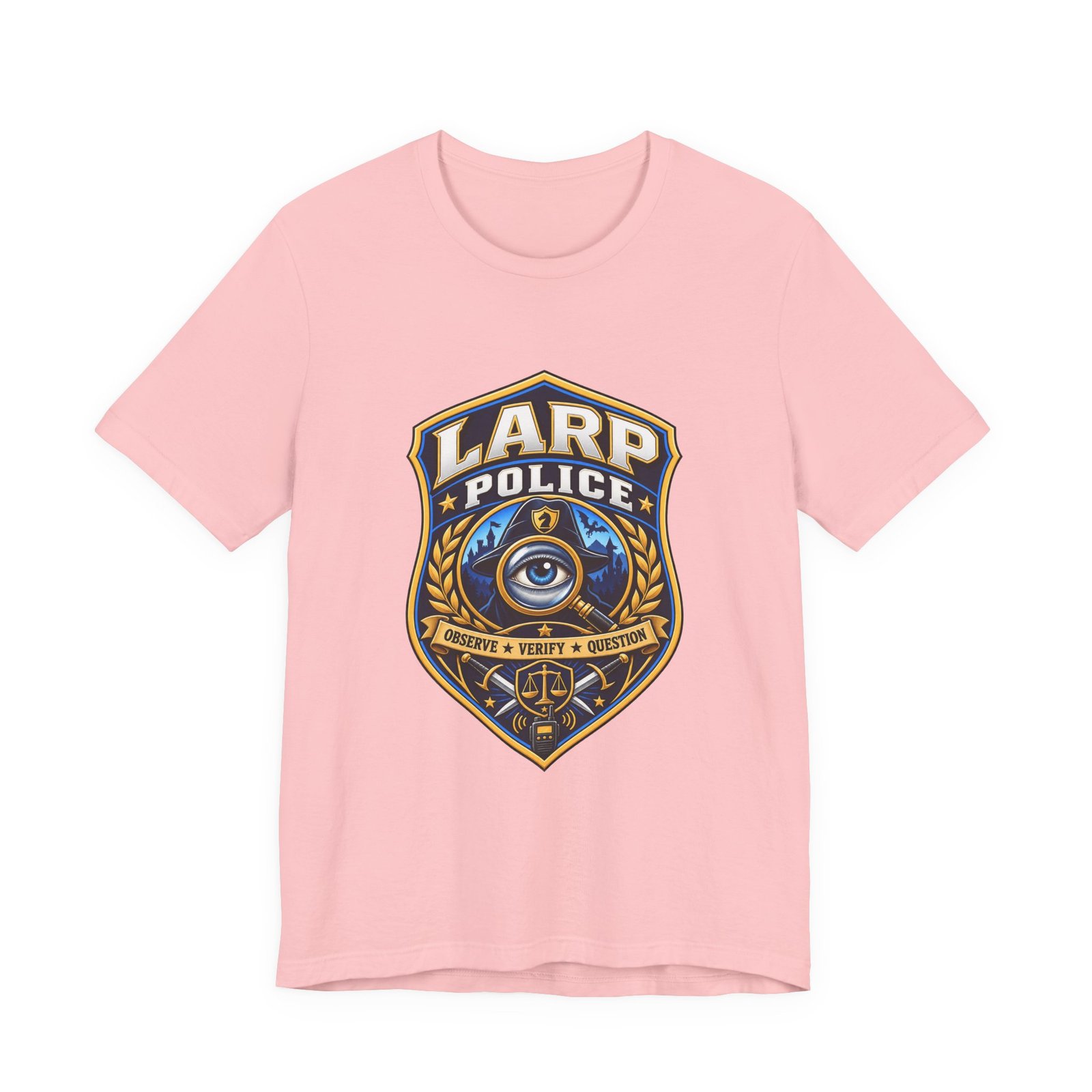 LARP Police Observe Verify Question Badge Tee - Image 41