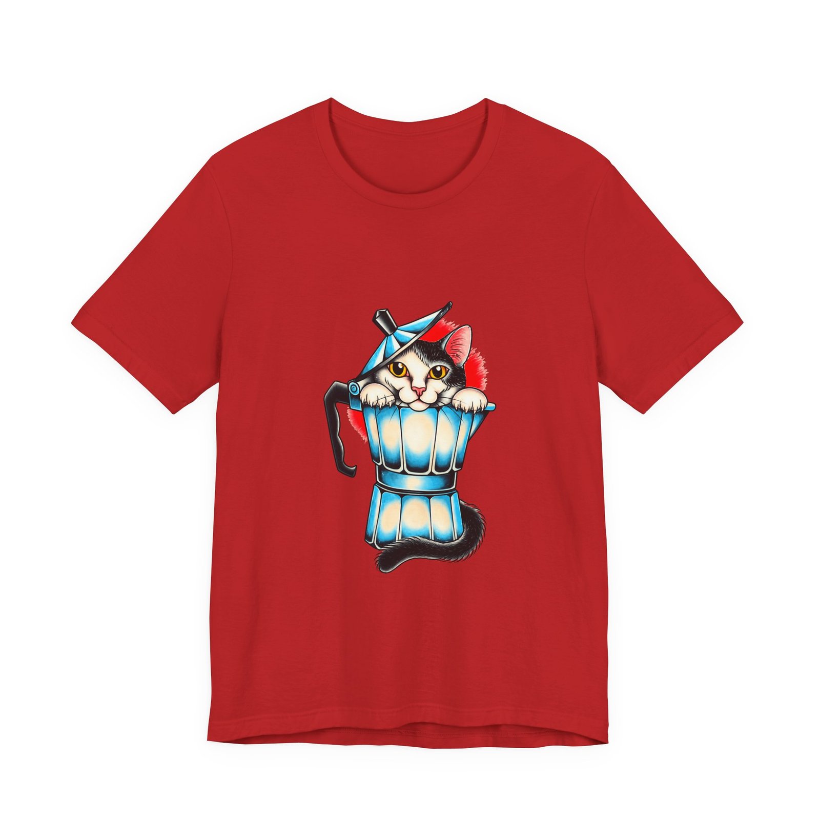 Cute Cat In Blue Moka Pot Coffee Lover Art Graphic Tee - Image 45