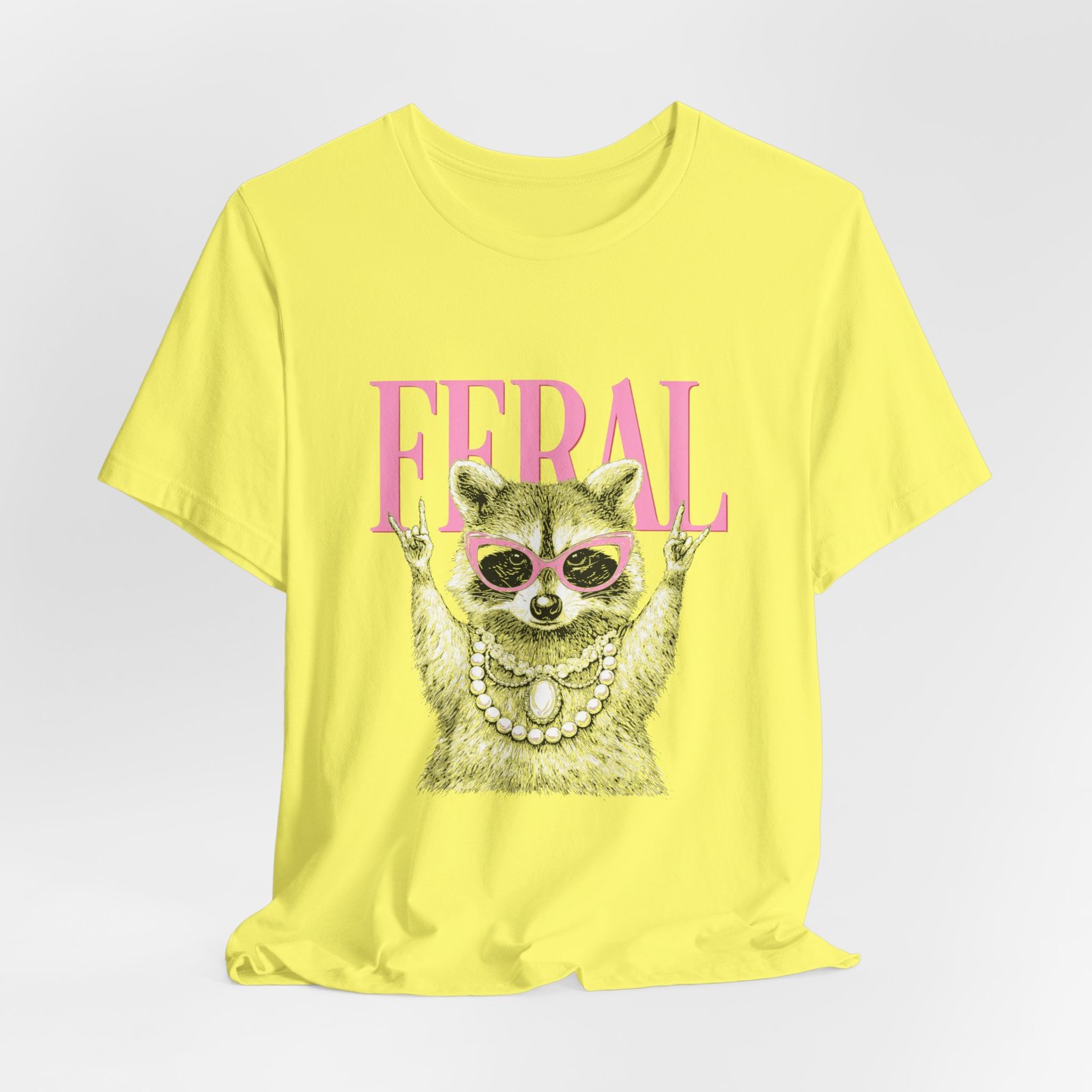 Feral Raccoon Pink Sunglasses Pearl Attitude Graphic Tee - Image 20