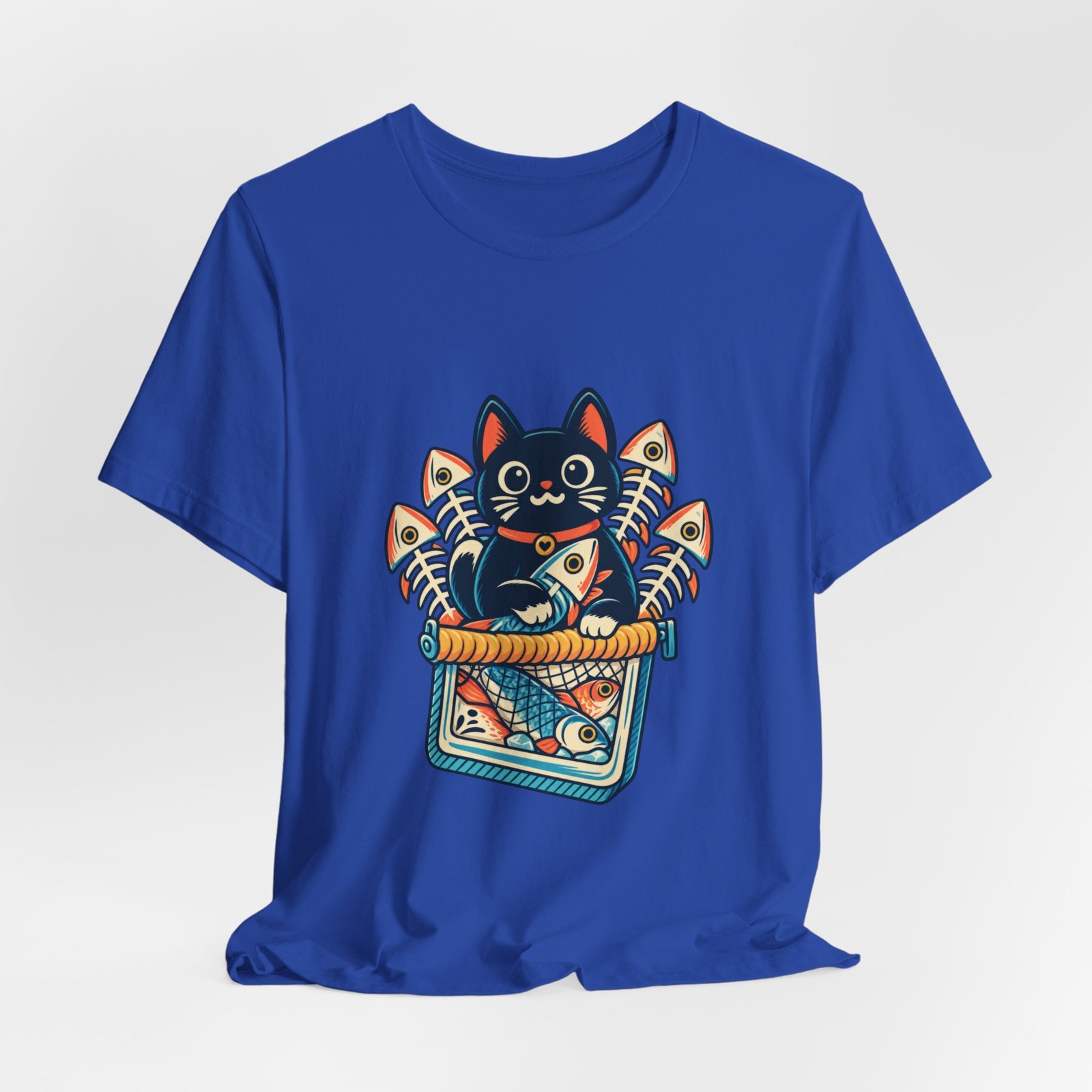 Cute Cat Sardine Fish Crate Cartoon Graphic Tee - Image 32